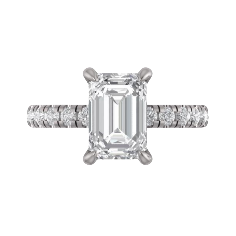 The "Maggie" — 14K White Gold 3.74CTW. Certified Emerald-Cut Lab-Grown Diamond Accented Engagement Ring