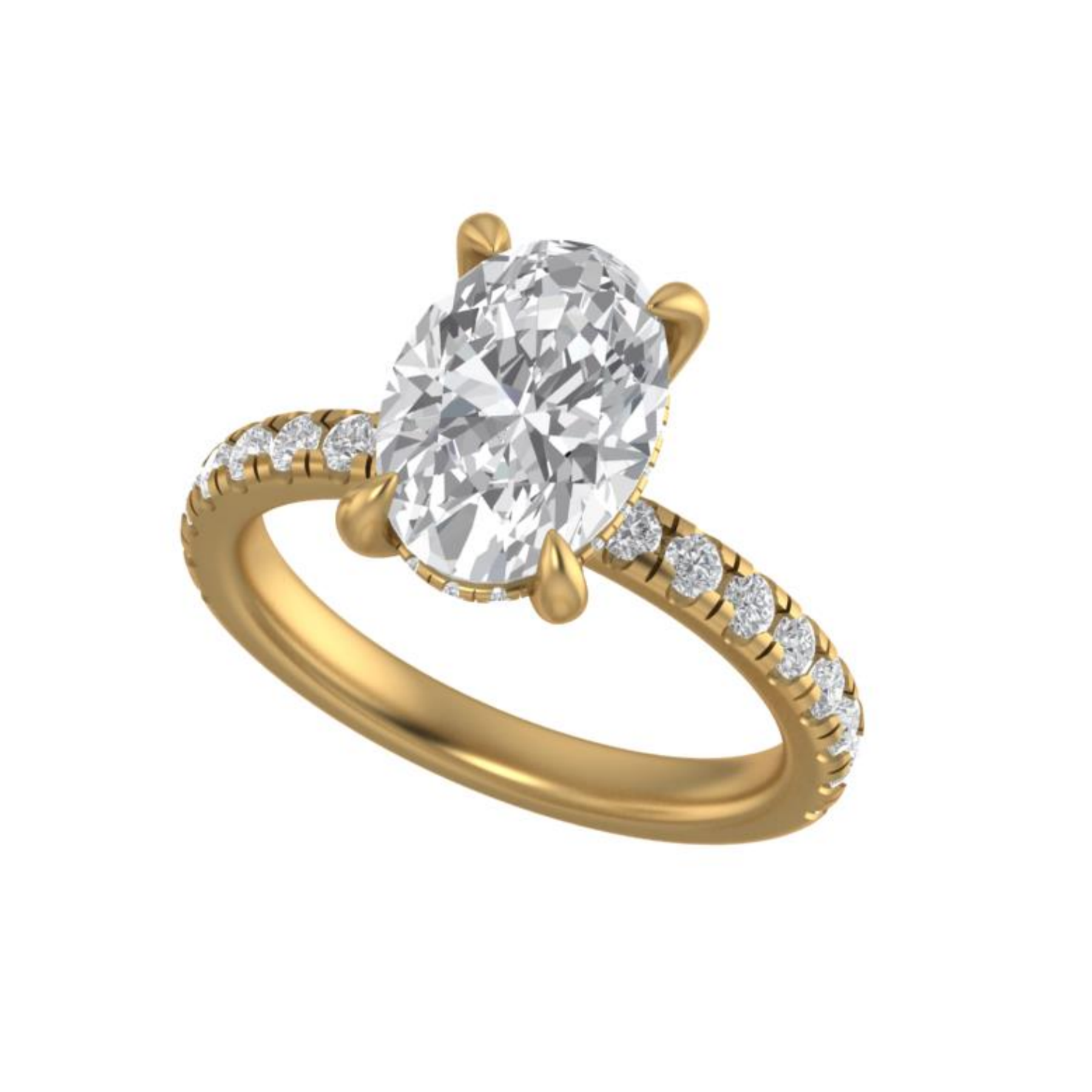 The "Ainsley" — 14K Yellow Gold Certified 3.63CTW. Oval Lab-Grown Diamond Accented Engagement Ring