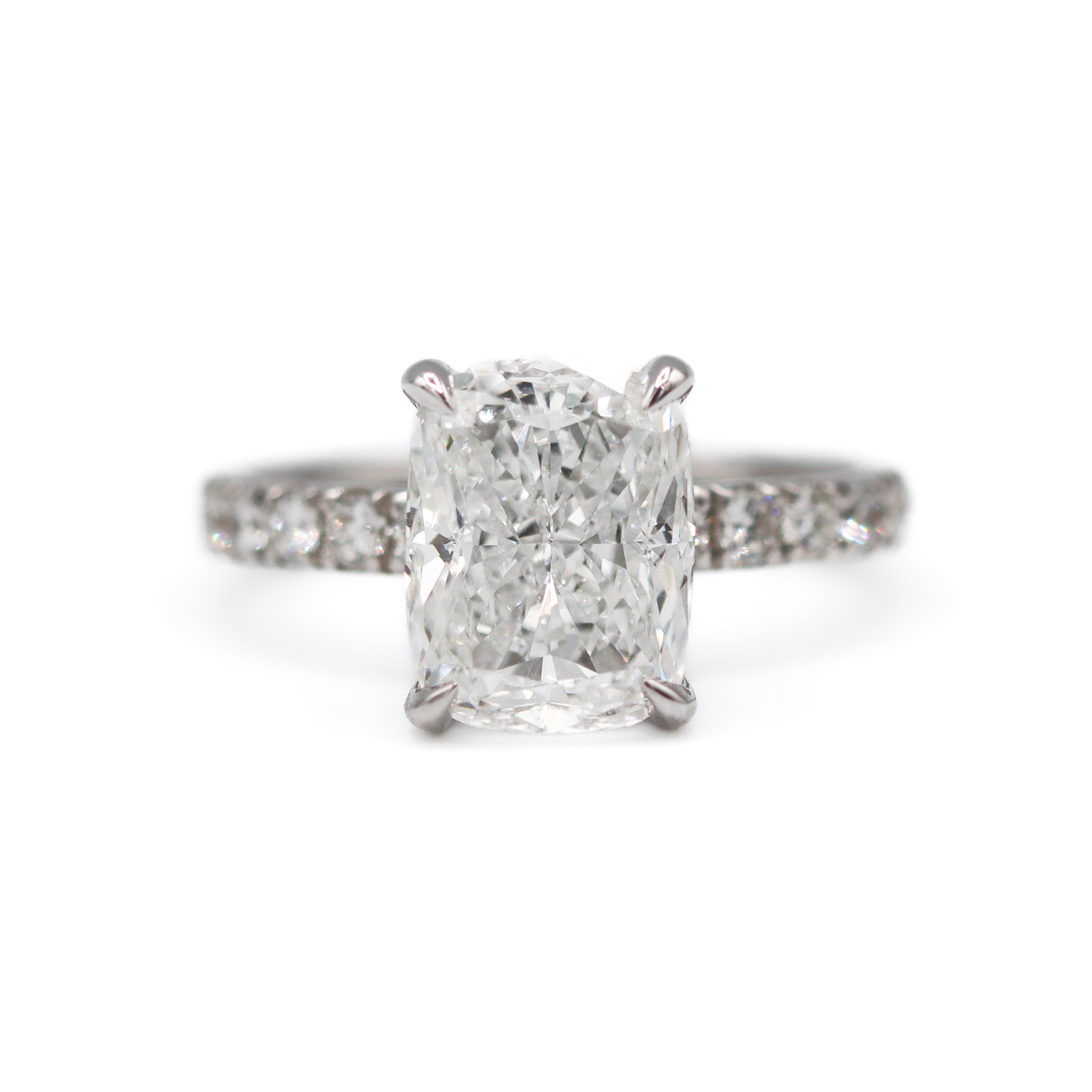 The "Alaine" — 14K White Gold 4.72CTW. Certified Elongated-Cushion Lab-Grown Diamond Accented Engagement Ring