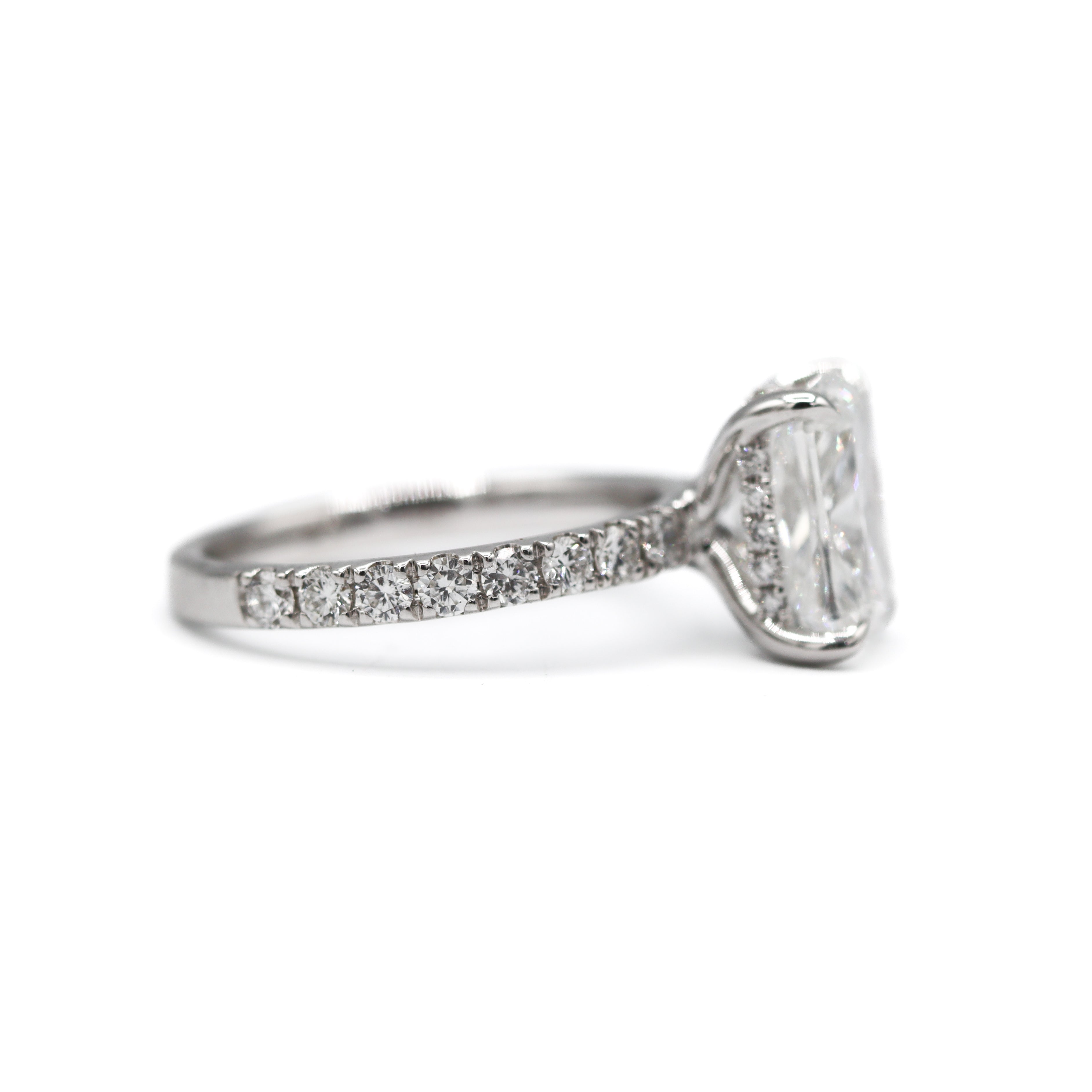 The "Alaine" — 14K White Gold 4.72CTW. Certified Elongated-Cushion Lab-Grown Diamond Accented Engagement Ring