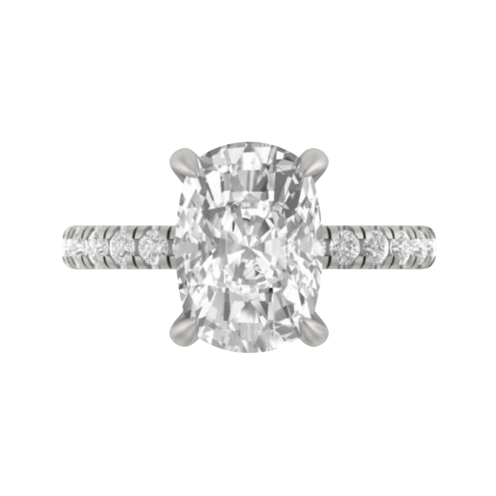 The "Alaine" — 14K White Gold 4.72CTW. Certified Elongated-Cushion Lab-Grown Diamond Accented Engagement Ring