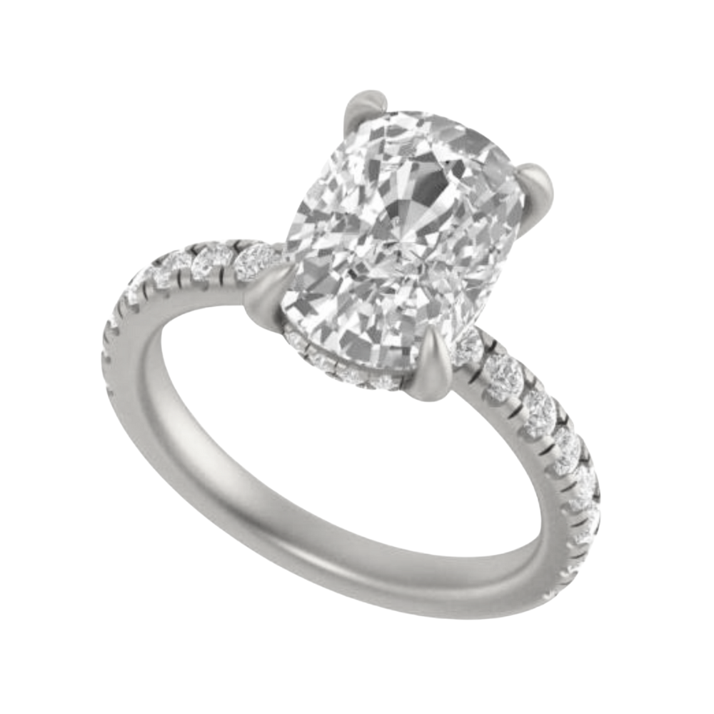The "Alaine" — 14K White Gold 4.72CTW. Certified Elongated-Cushion Lab-Grown Diamond Accented Engagement Ring