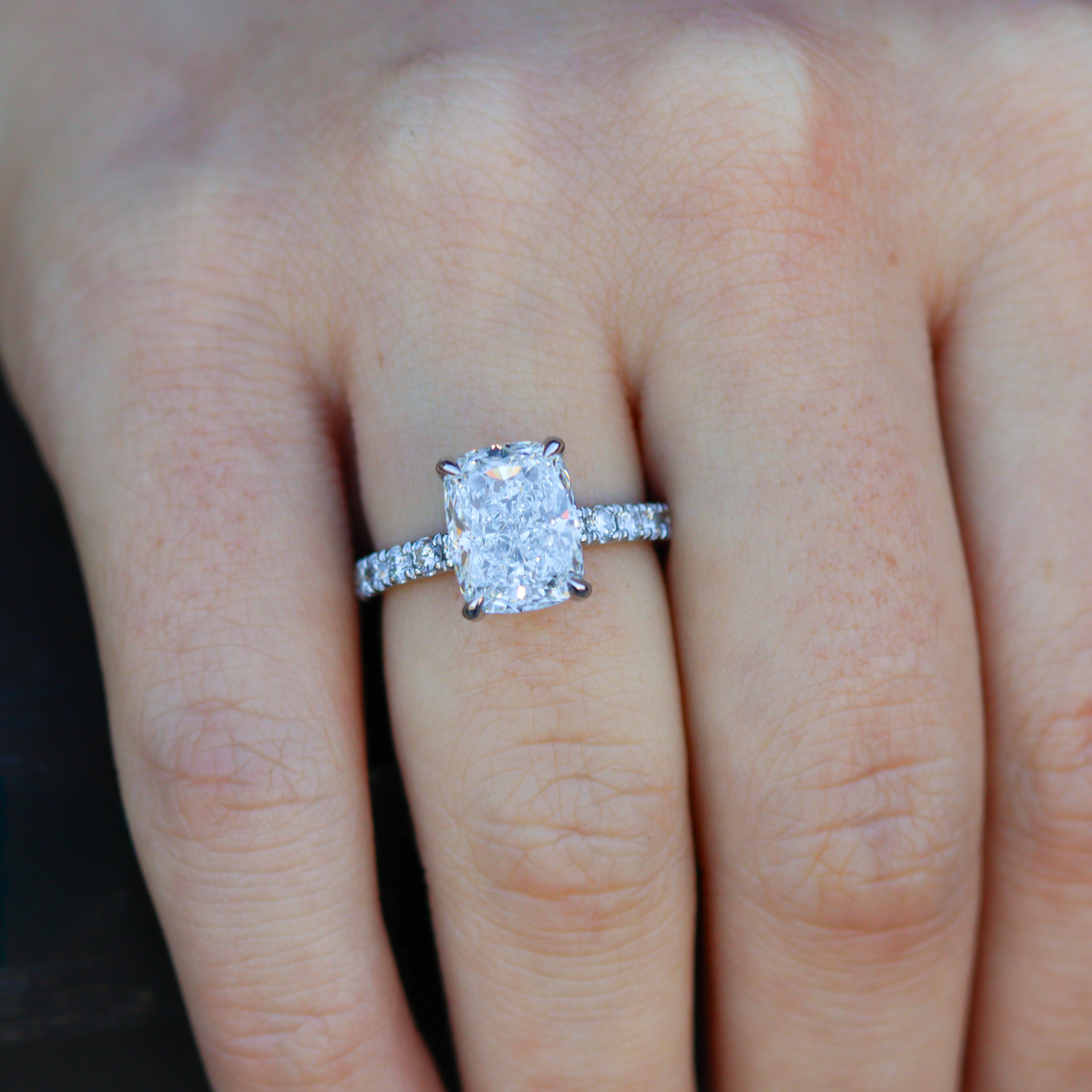 The "Alaine" — 14K White Gold 4.72CTW. Certified Elongated-Cushion Lab-Grown Diamond Accented Engagement Ring
