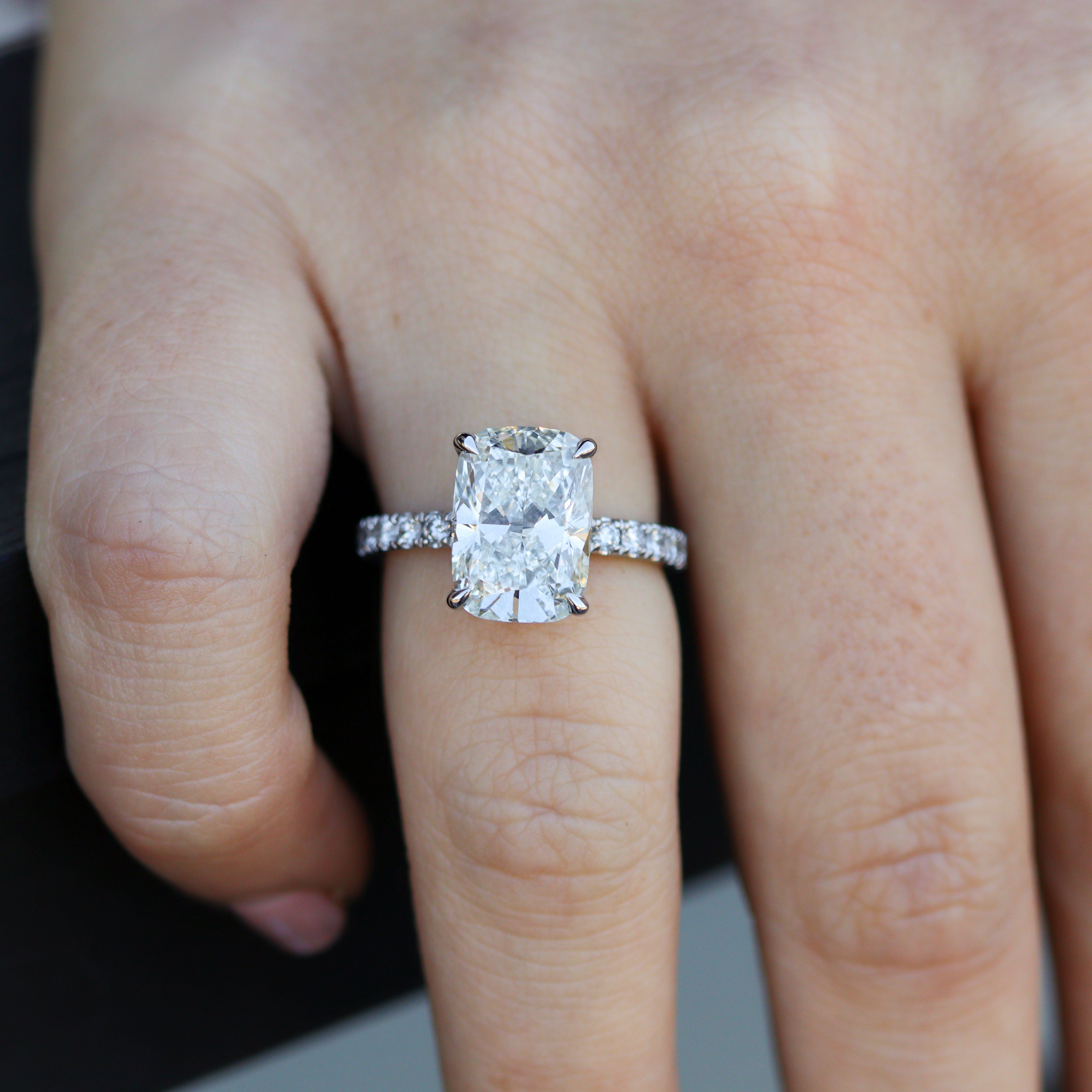 The "Caroline" — 14K White Gold 5.57CTW. Certified Elongated-Cushion Lab-Grown Diamond Accented Engagement Ring