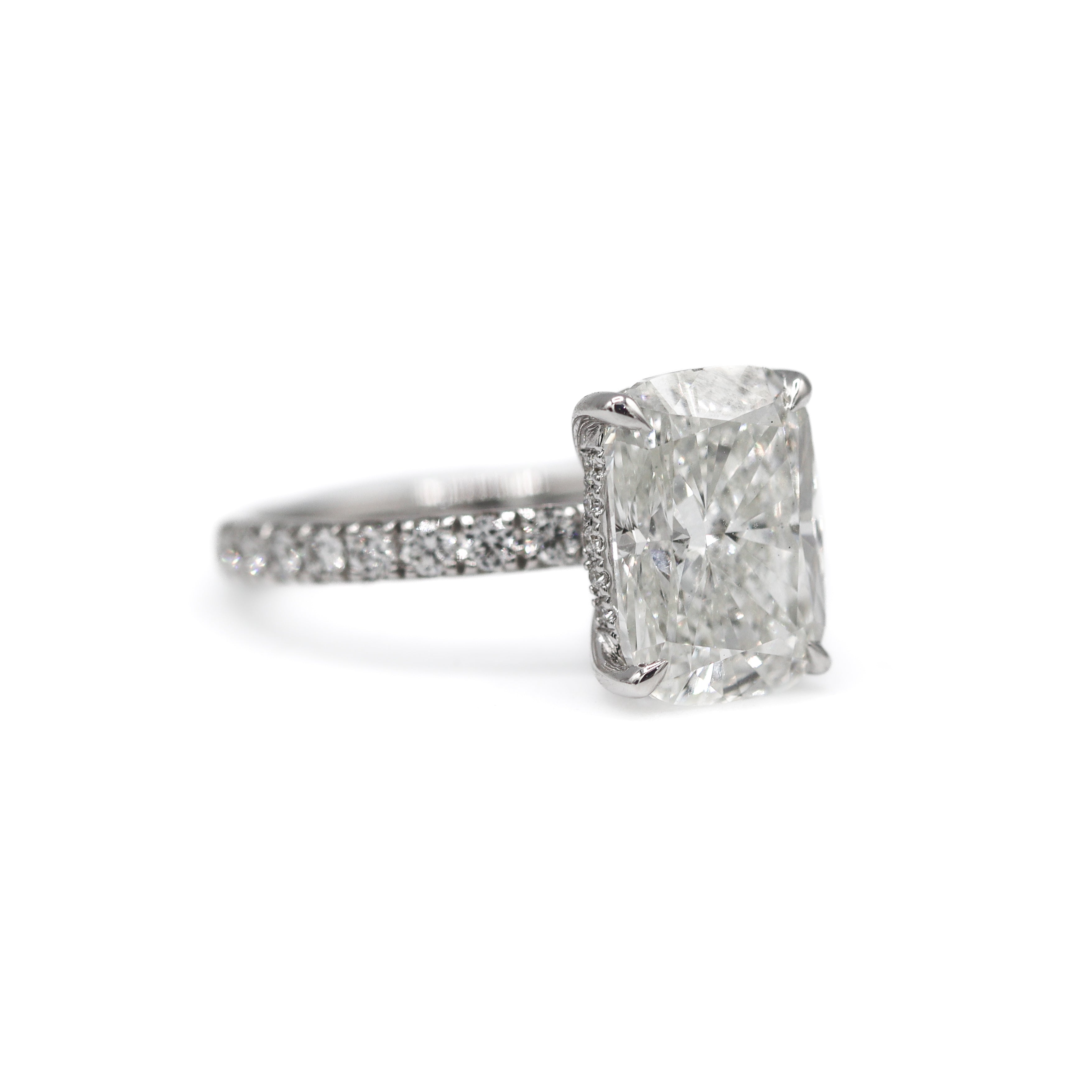 The "Caroline" — 14K White Gold 5.57CTW. Certified Elongated-Cushion Lab-Grown Diamond Accented Engagement Ring