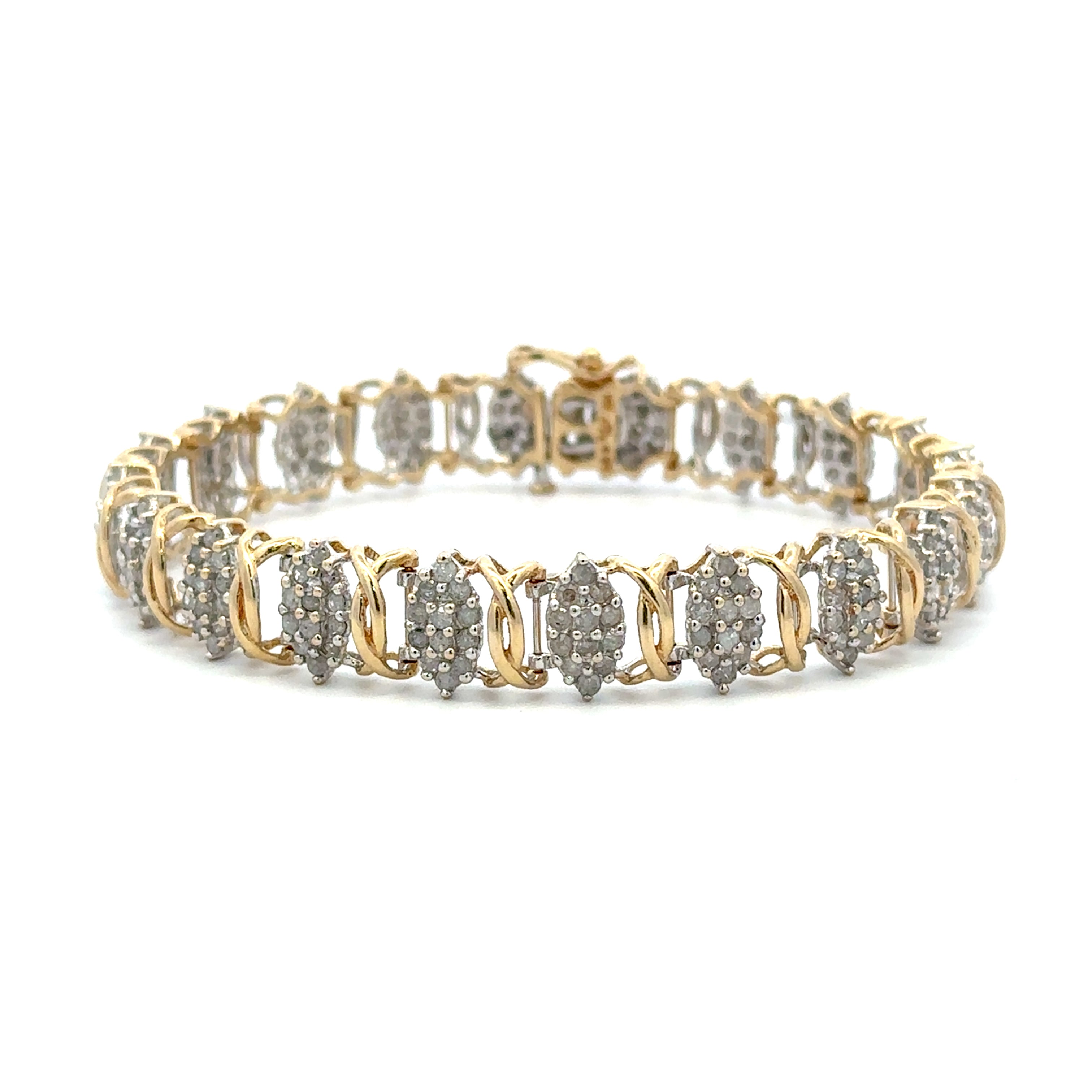 Estate Collection: 10K Yellow Gold 0.4CTW. Diamond Marquise Cluster Fancy Link 7" Bracelet