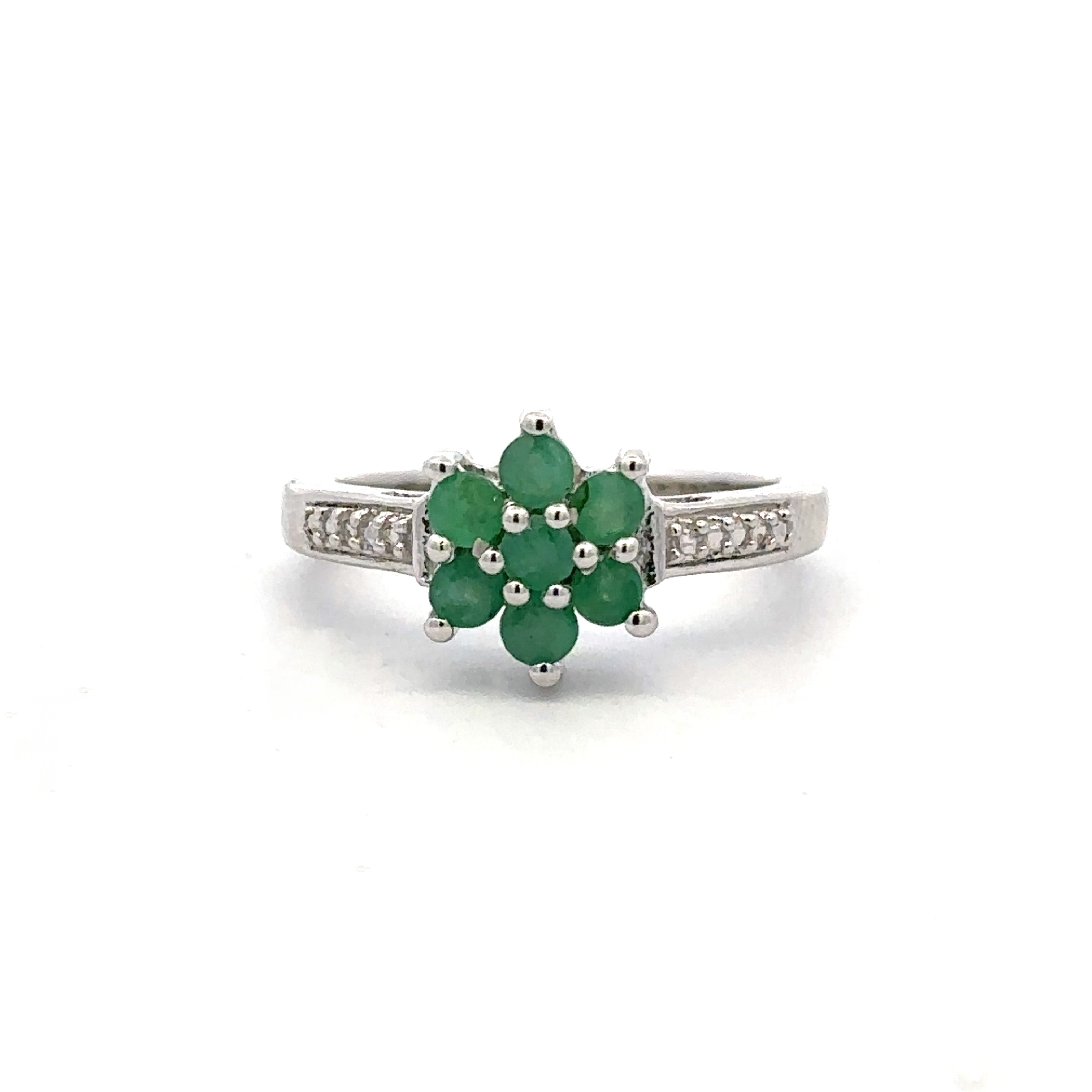Estate Collection: Sterling Silver Emerald Cluster Polished Ring