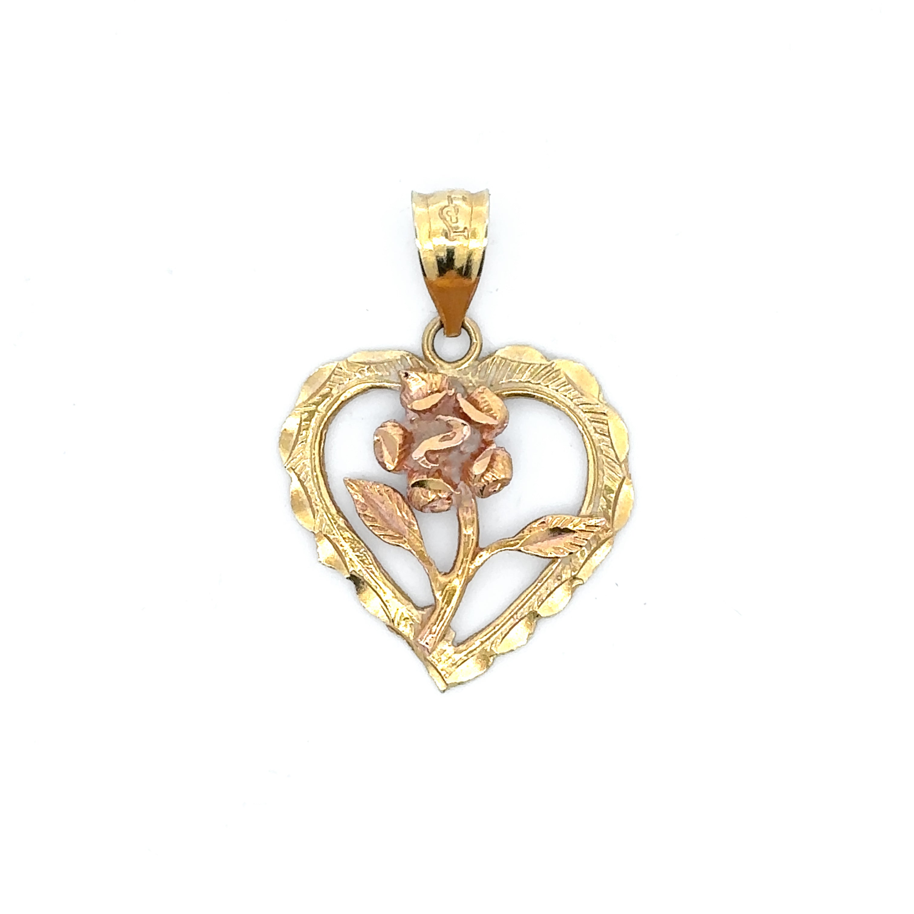 Estate Collection: 14K Yellow and Rose Gold Rose Heart Pendant (without chain)