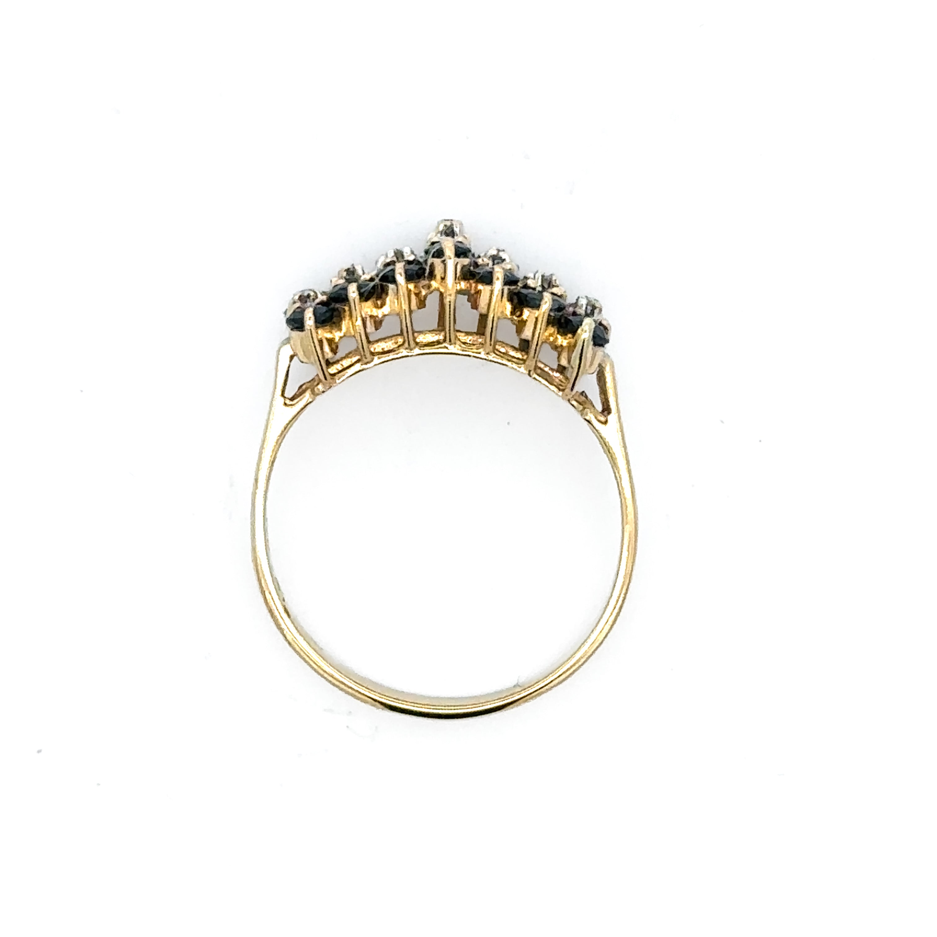 Estate Collection: 14K Yellow Gold Blue Sapphire and Diamond 3-Row Fashion Ring