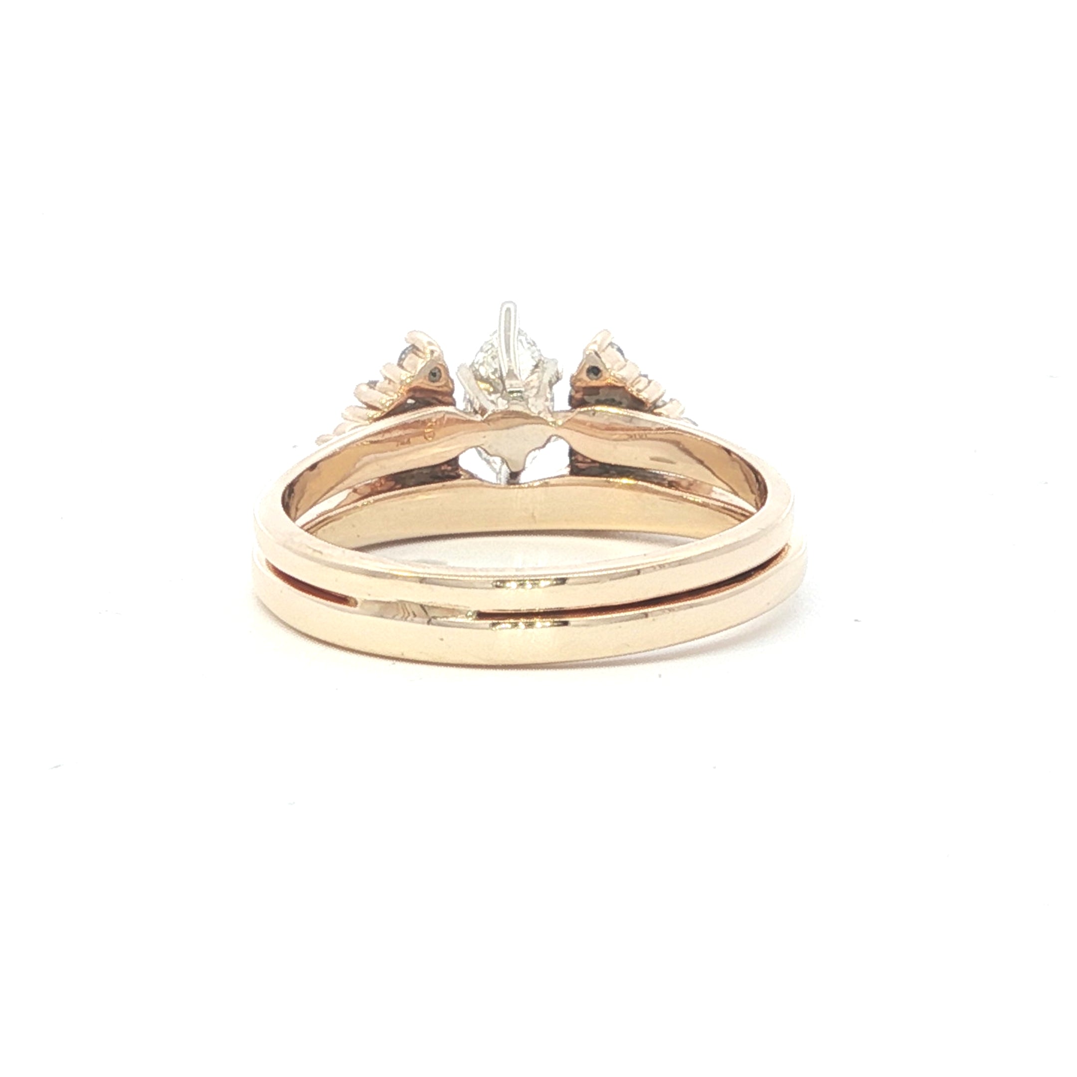 Estate Collection: 14K Yellow Gold 0.4CTW. Marquise Diamond Engagement Ring & Baguette Diamond Enhancer Wedding Set