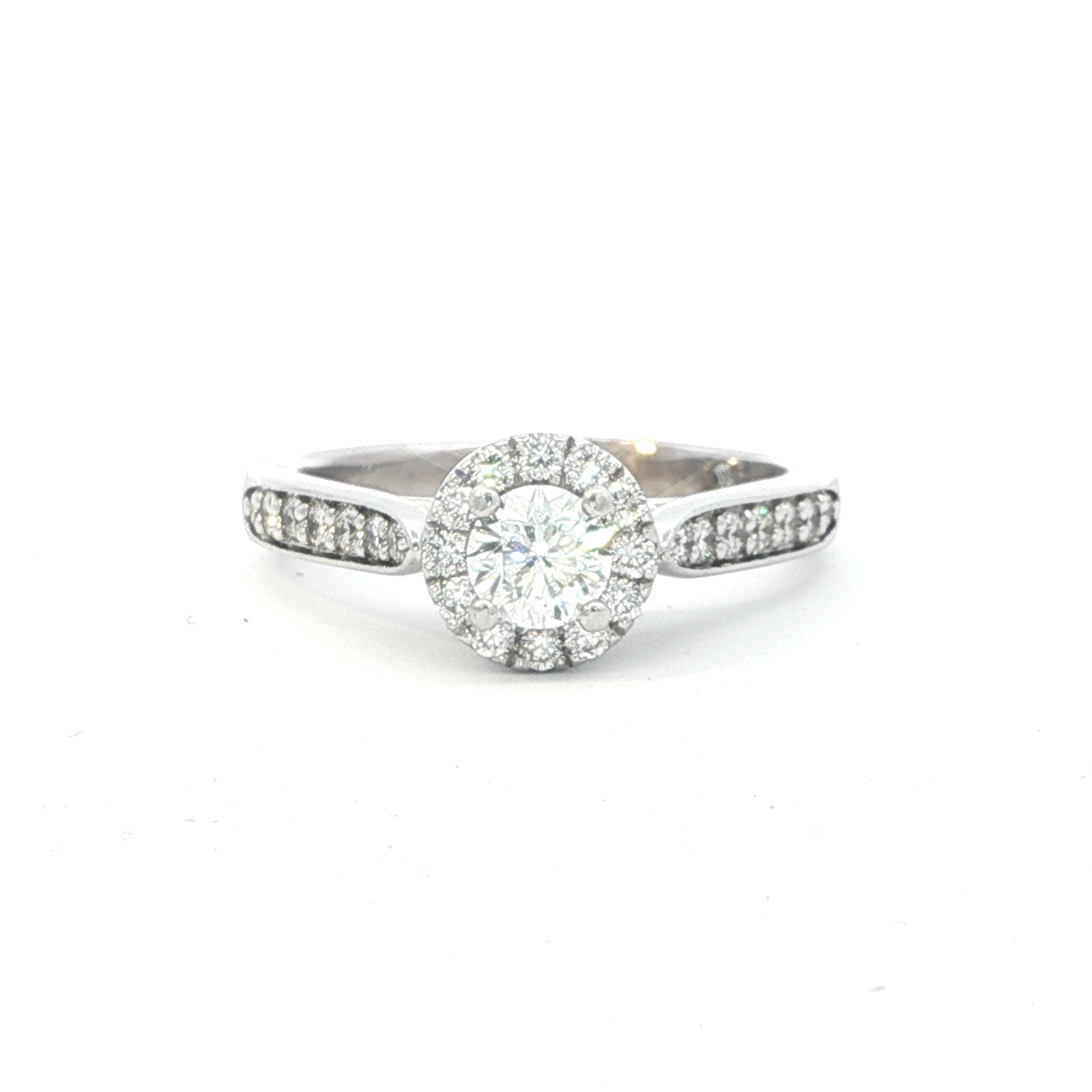 14K White Gold 0.82CTW. Round Halo Certified Leo Diamond Engagement Ring