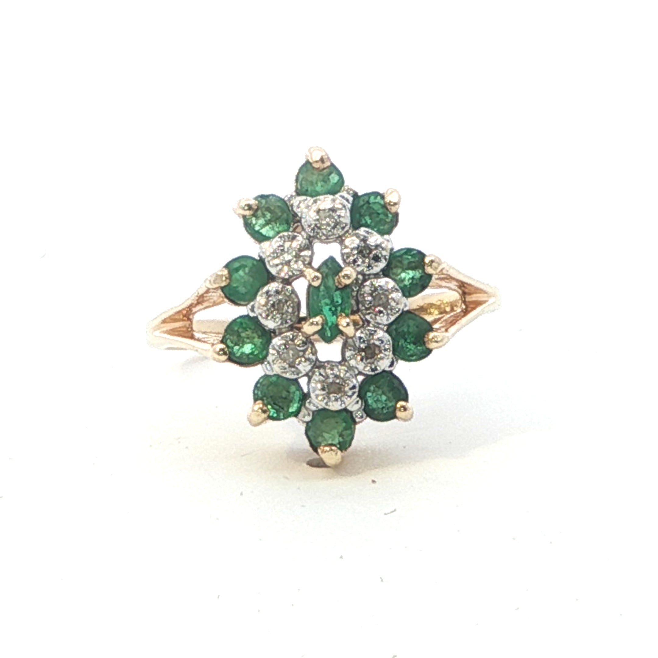 Estate Collection: 14K Yellow Gold 0.11CTW. Emerald & 0.02CTW. Diamond Cocktail Ring