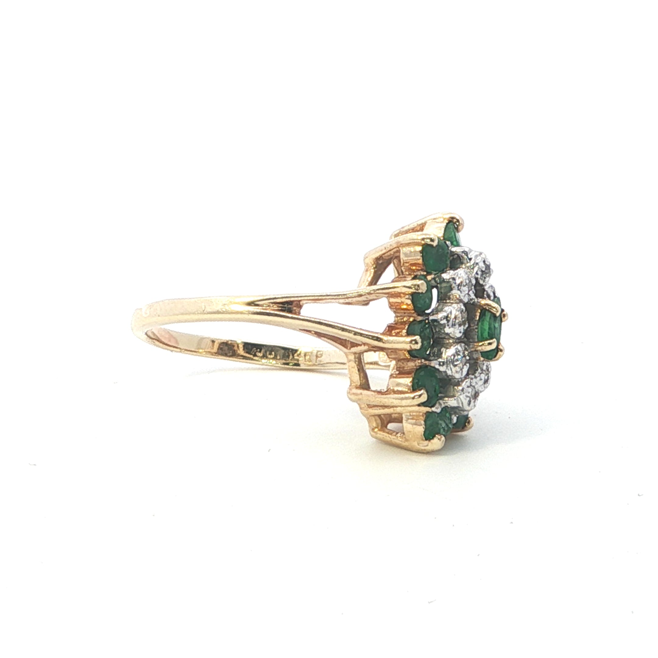 Estate Collection: 14K Yellow Gold 0.11CTW. Emerald & 0.02CTW. Diamond Cocktail Ring