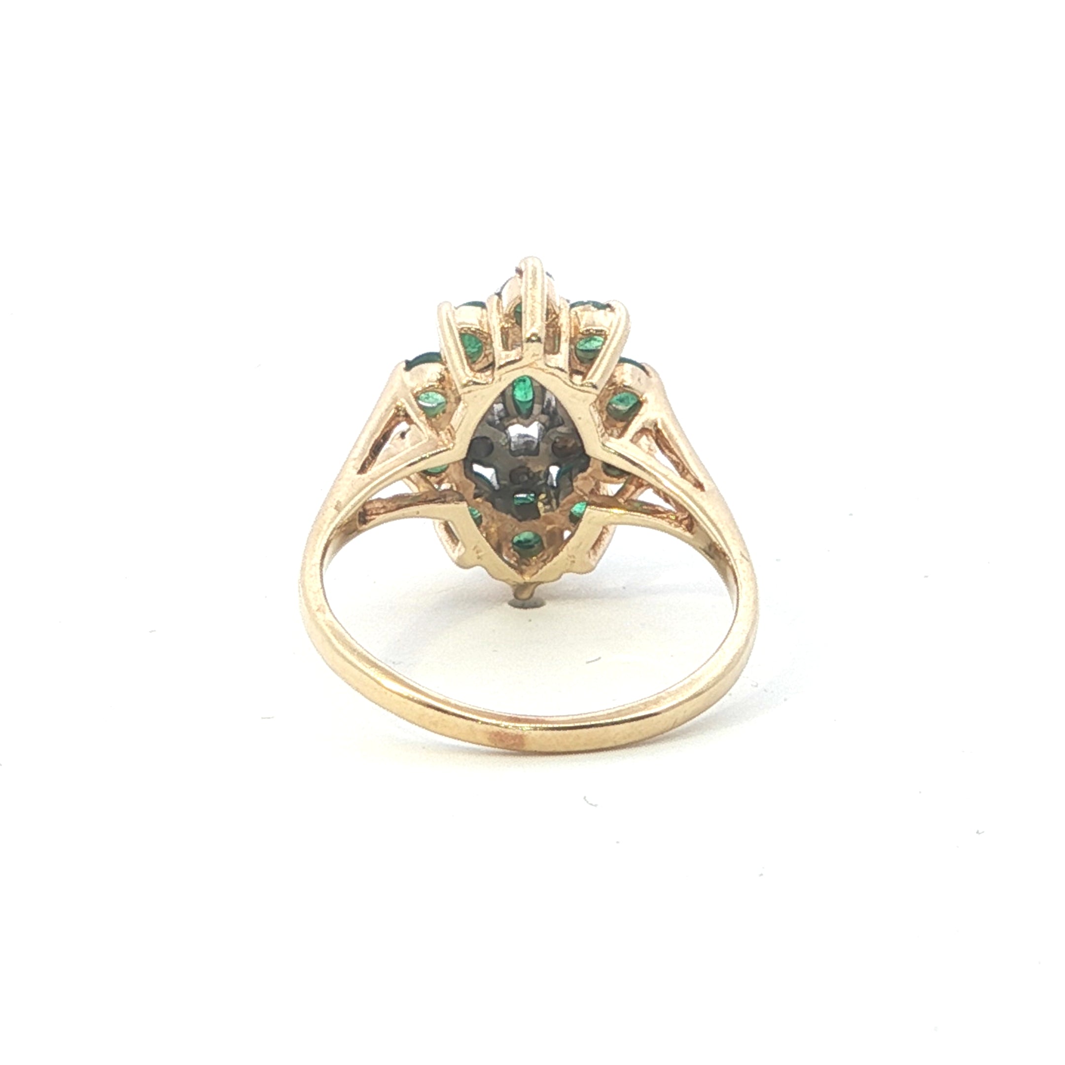 Estate Collection: 14K Yellow Gold 0.11CTW. Emerald & 0.02CTW. Diamond Cocktail Ring