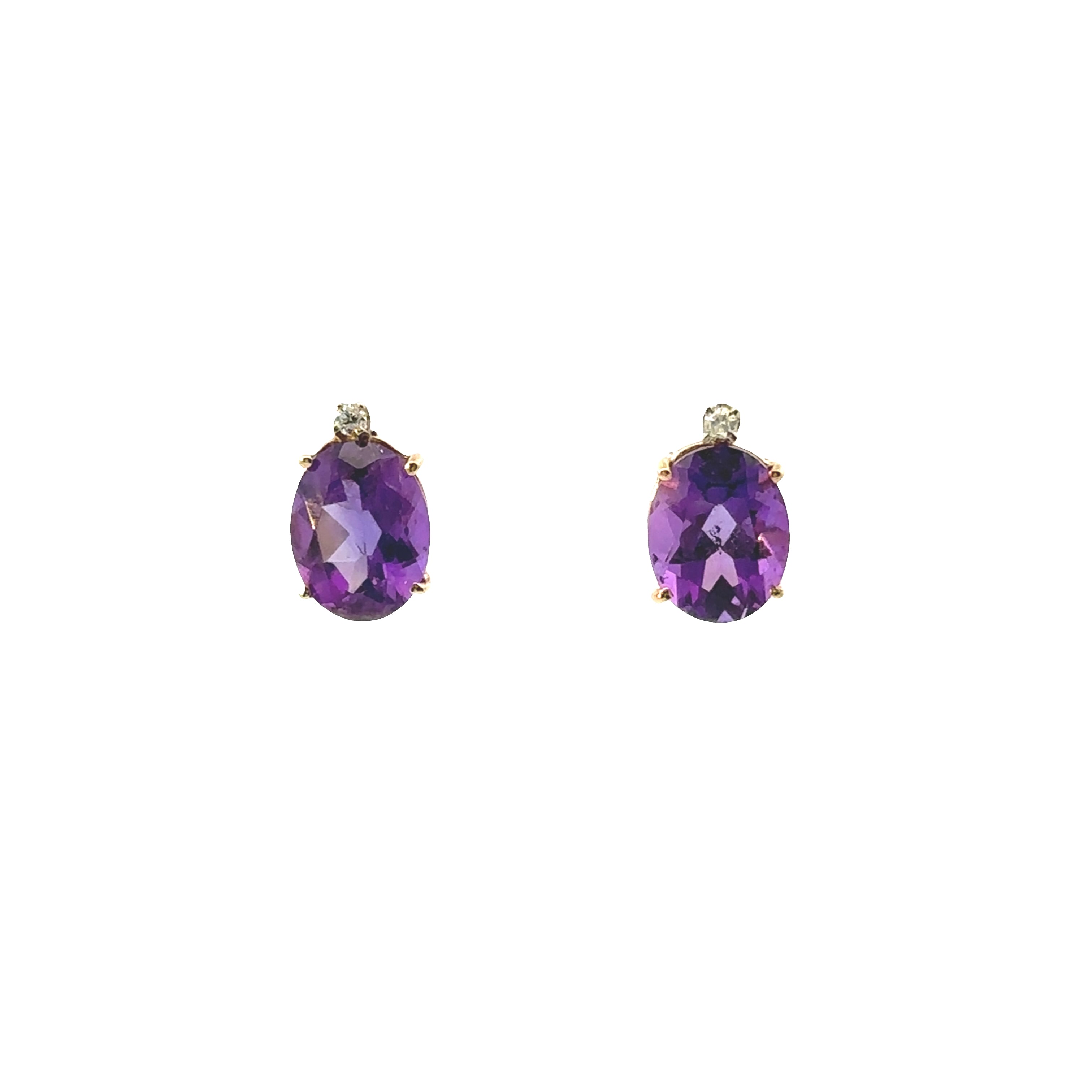 Estate Collection: 14K Yellow Gold 3.4CTW. Amethyst & Diamond Accented Stud Earrings