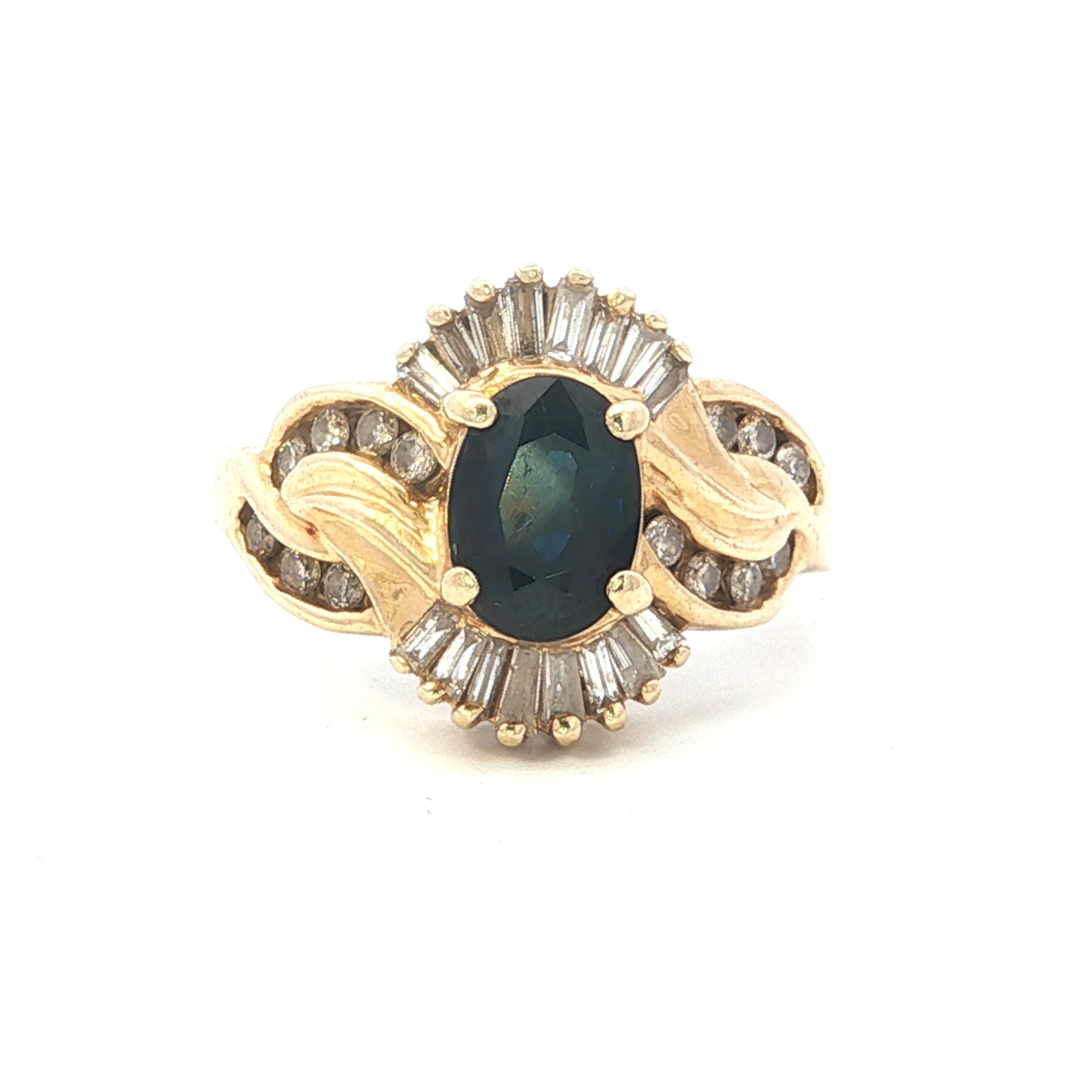 Estate Collection: 14K Yellow Gold Oval-Cut Blue Sapphire & Diamond Accented Cocktail Ring