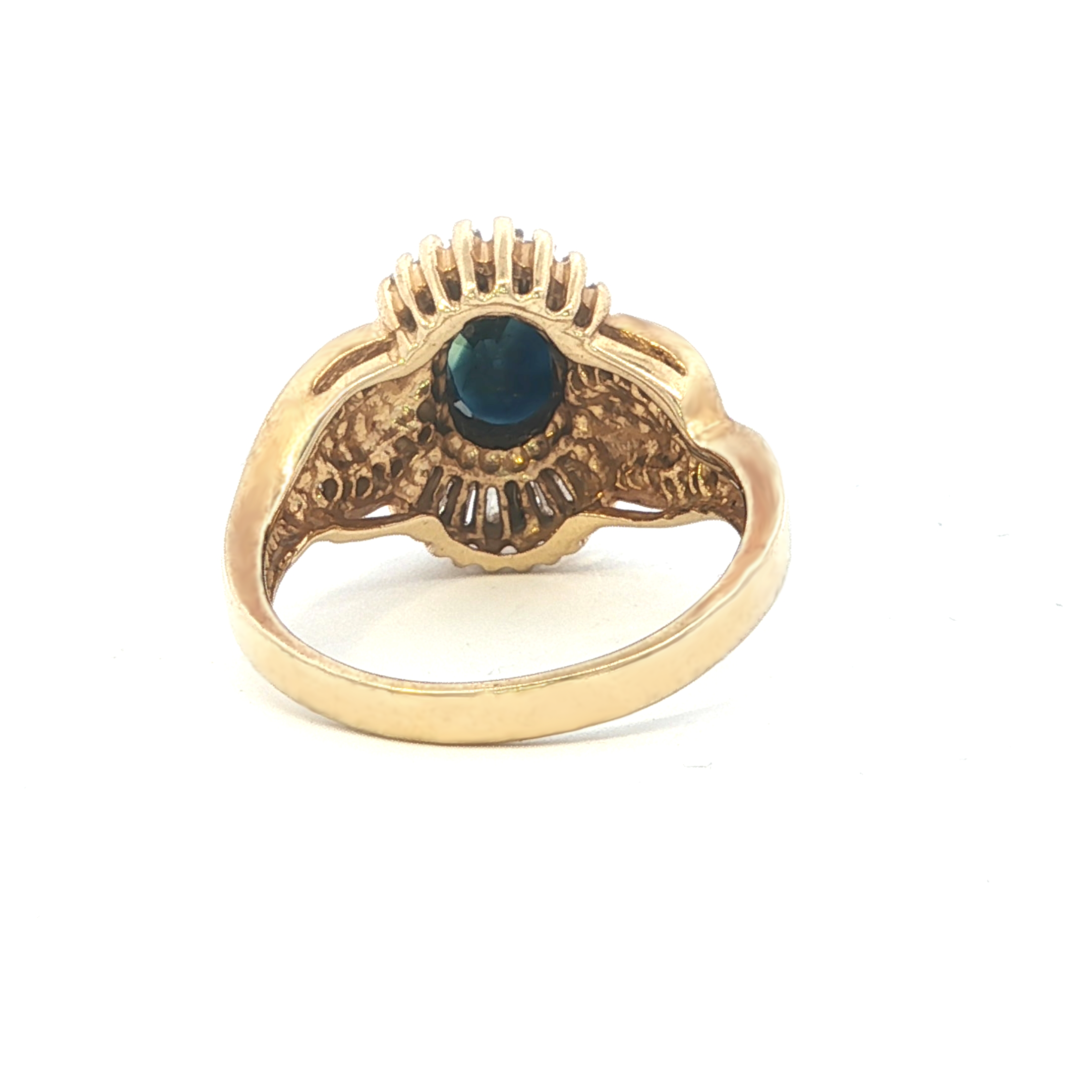 Estate Collection: 14K Yellow Gold Oval-Cut Blue Sapphire & Diamond Accented Cocktail Ring