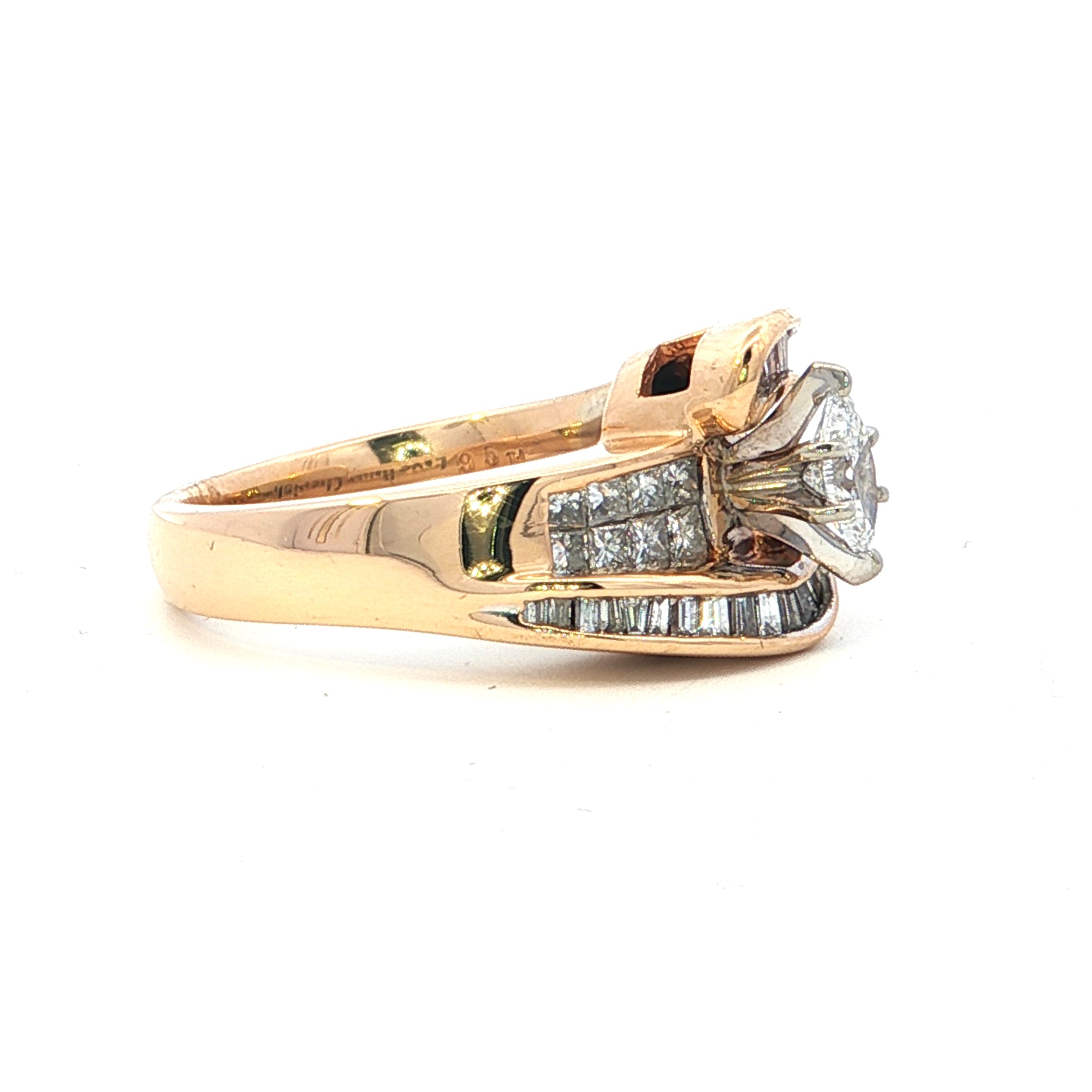 Estate Collection: 14K Yellow Gold 1.02CTW. Marquise Center & Baguette Diamond Accented Engagement Ring