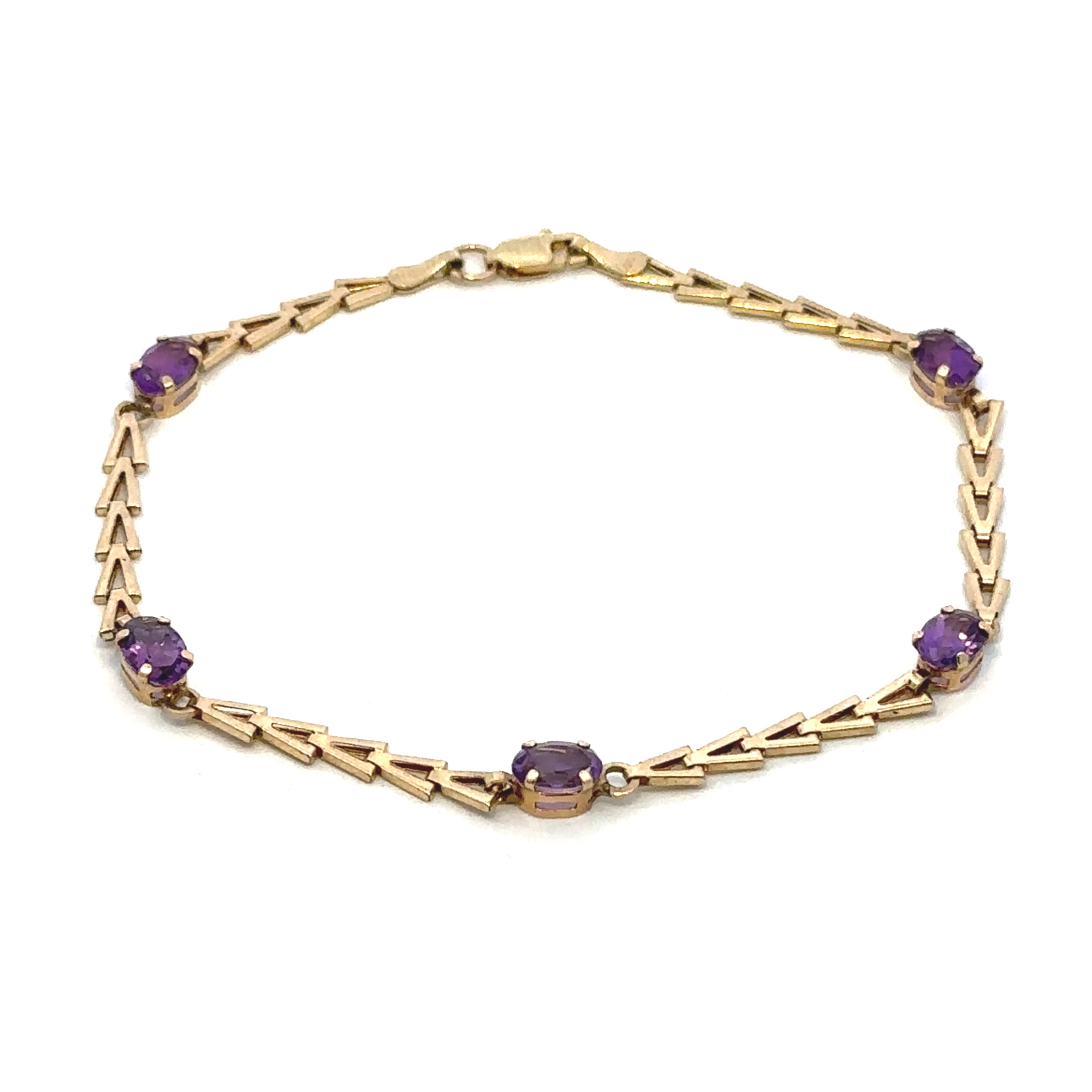 Estate Collection: 10K Yellow Gold 7.5" Fancy Link & Oval Amethyst Bracelet