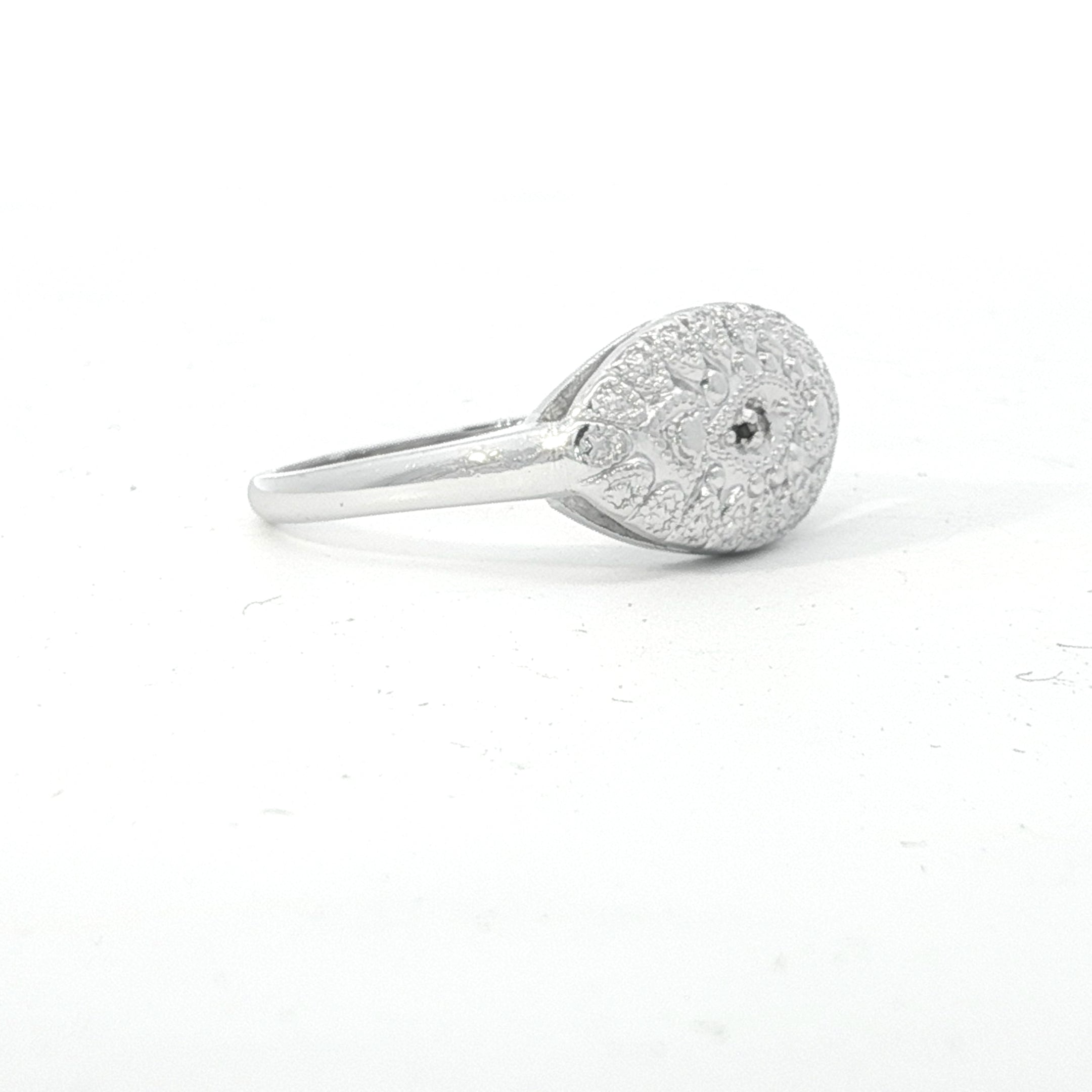 Estate Collection: 10K White Gold Diamond Lace Style Signet Ring