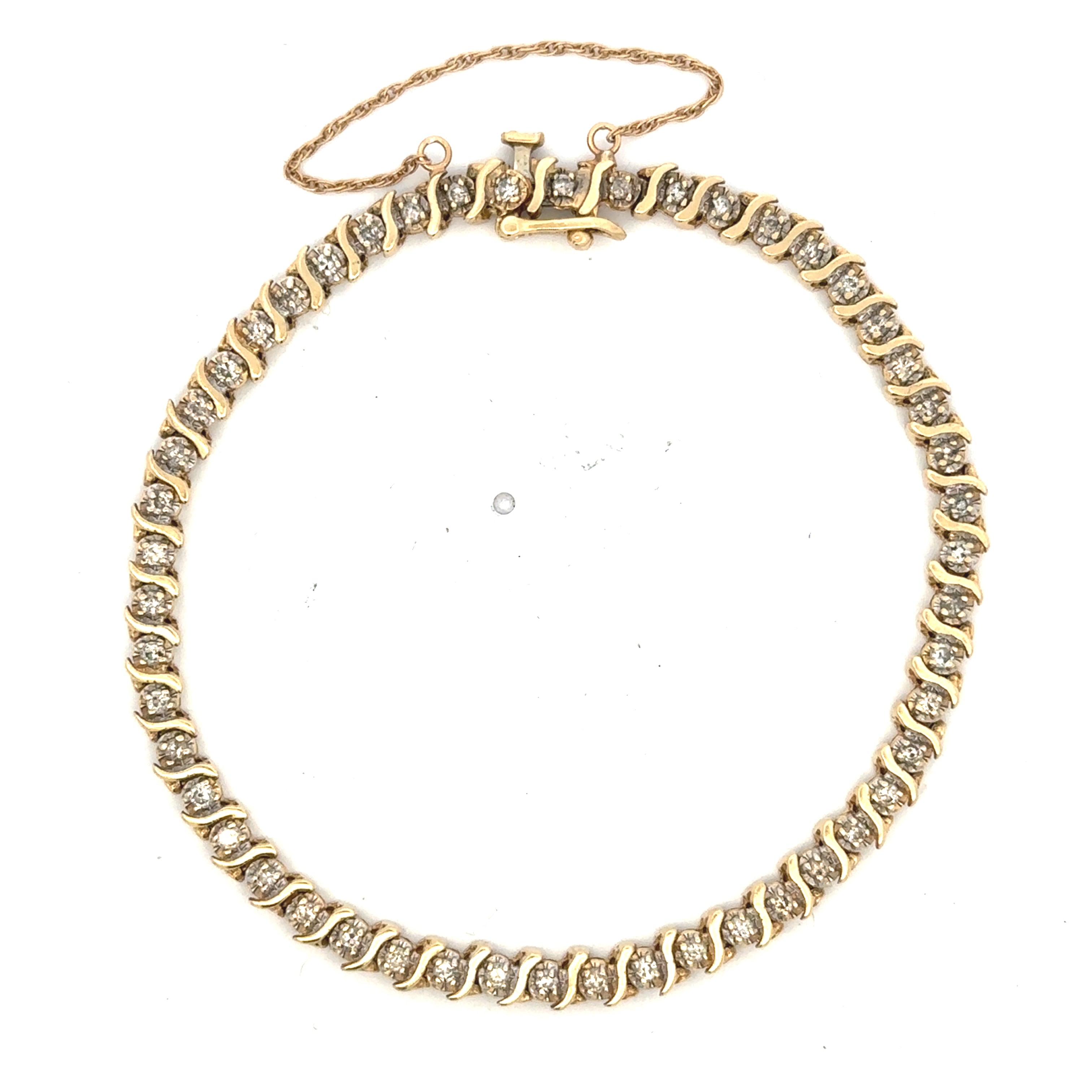 Estate Collection: 14K Yellow Gold 0.5CTW. Diamond Tennis Bracelet with Safety Chain