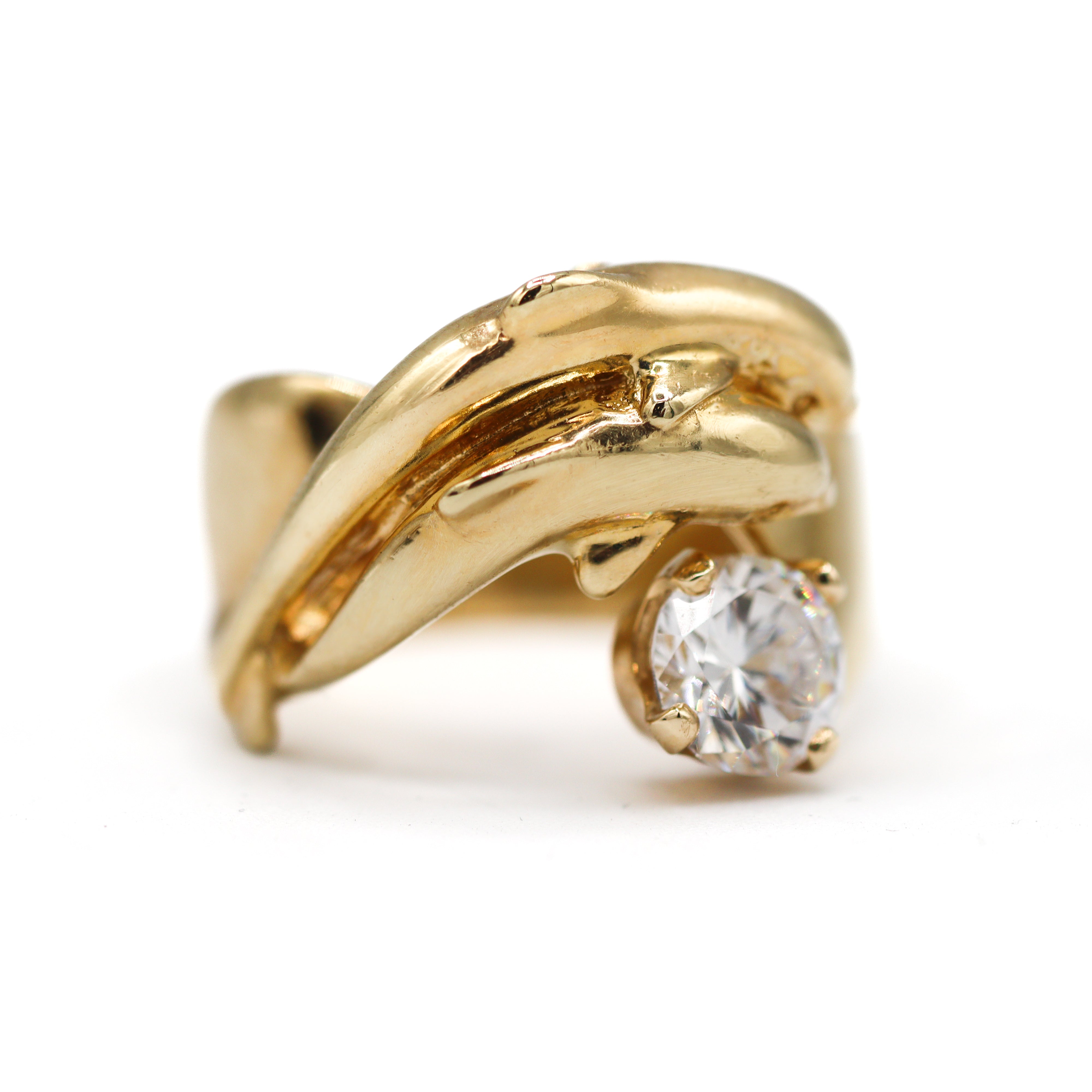 Estate Collection: 14K Yellow Gold Dolphin & Cubic Zirconia Ring