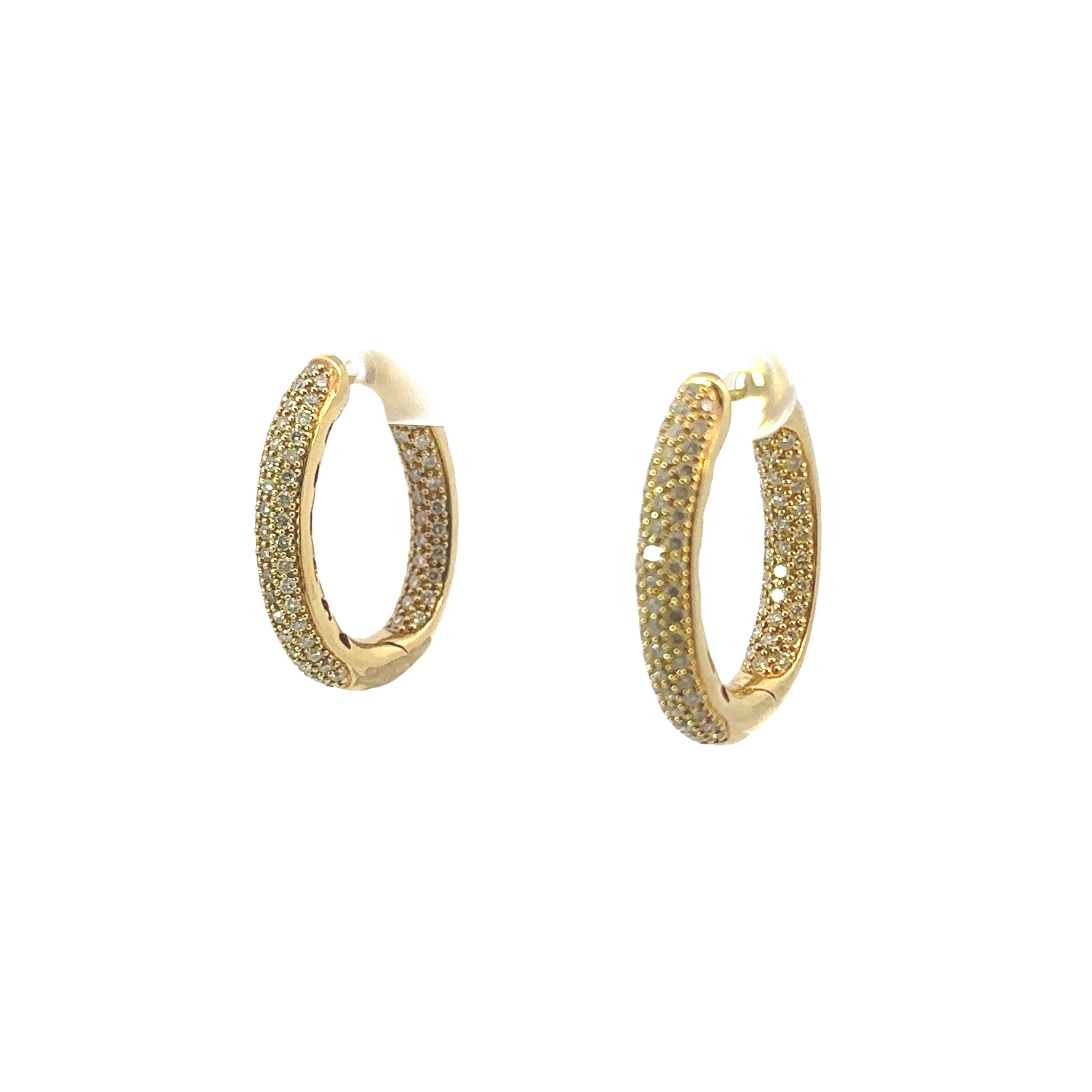 Gold hoop earrings on a white background