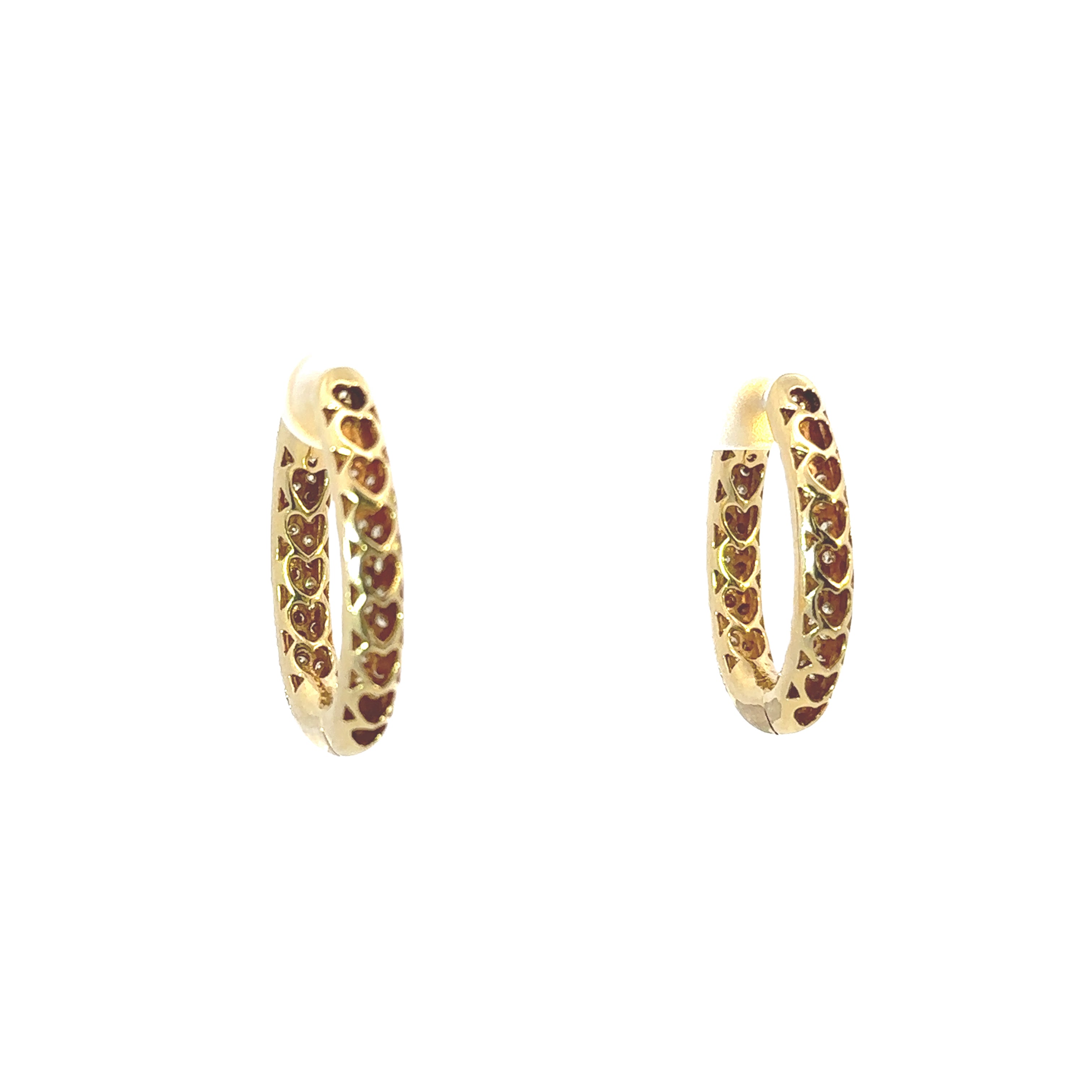 Back view of gold hoop earrings on a white background