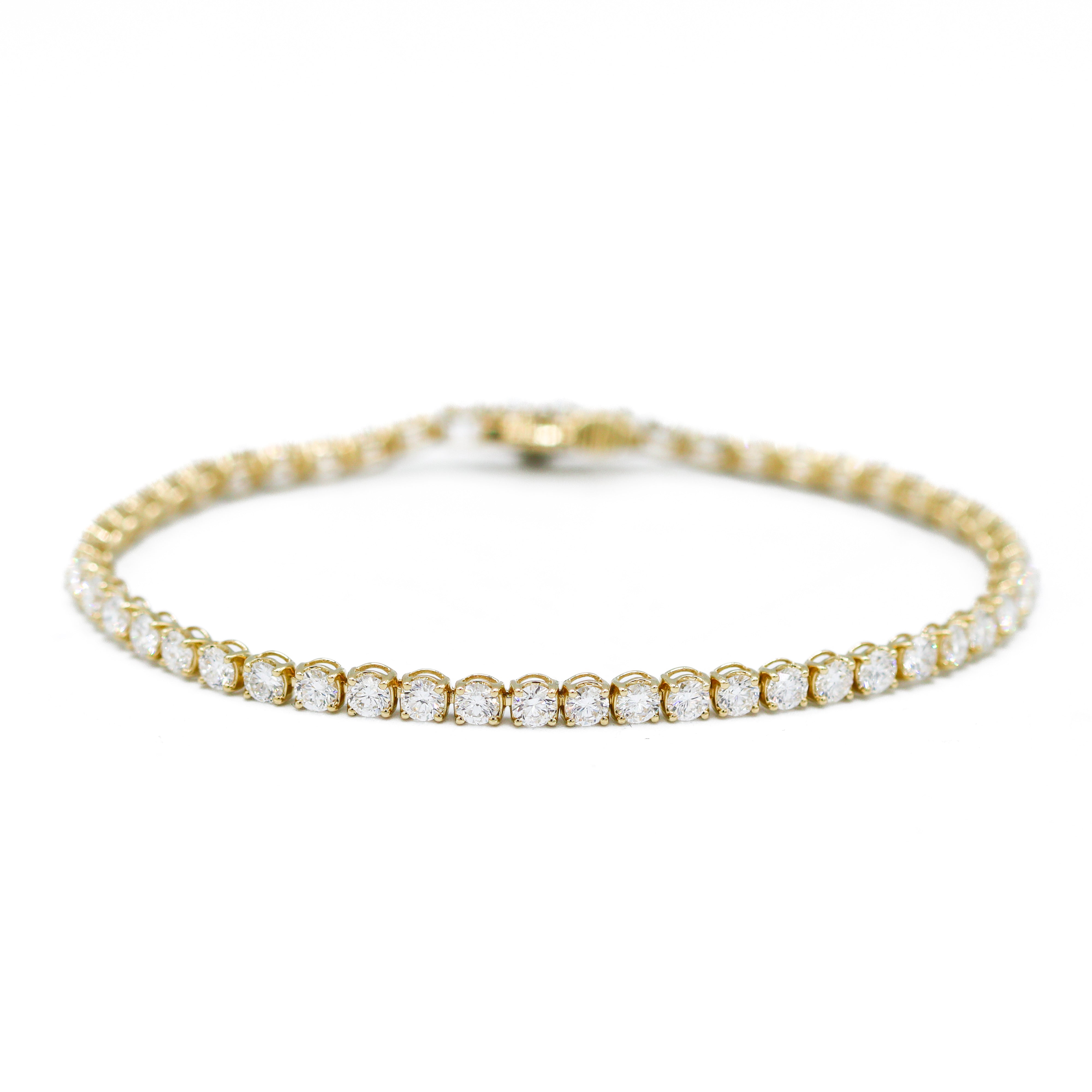 Full View of 10K Yellow Gold 5CTW. Lab-Grown Diamond Tennis Bracelet on a white background