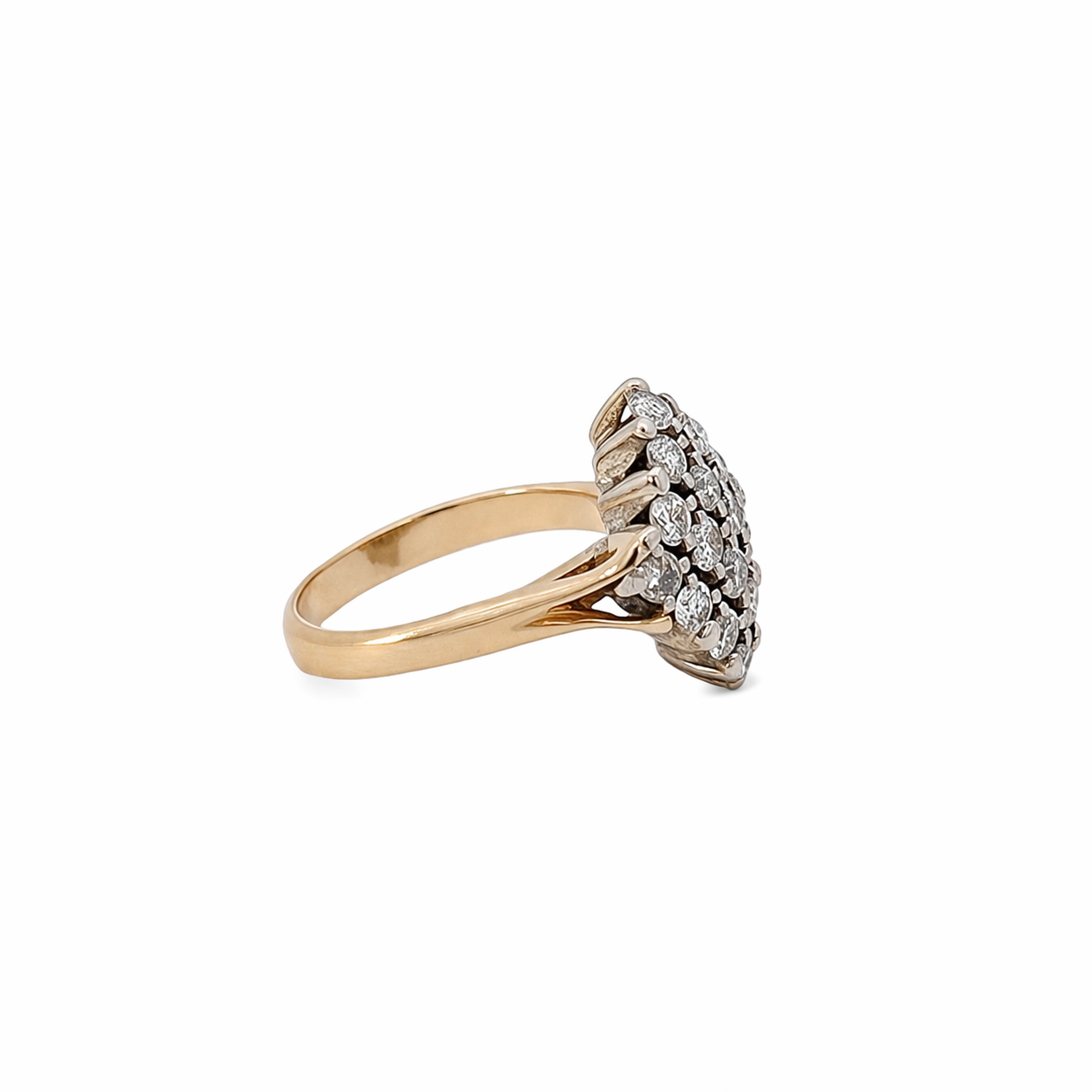 Estate Collection: 14K Yellow and White Gold 0.48CTW. Natural Diamond Quilted Statement Ring