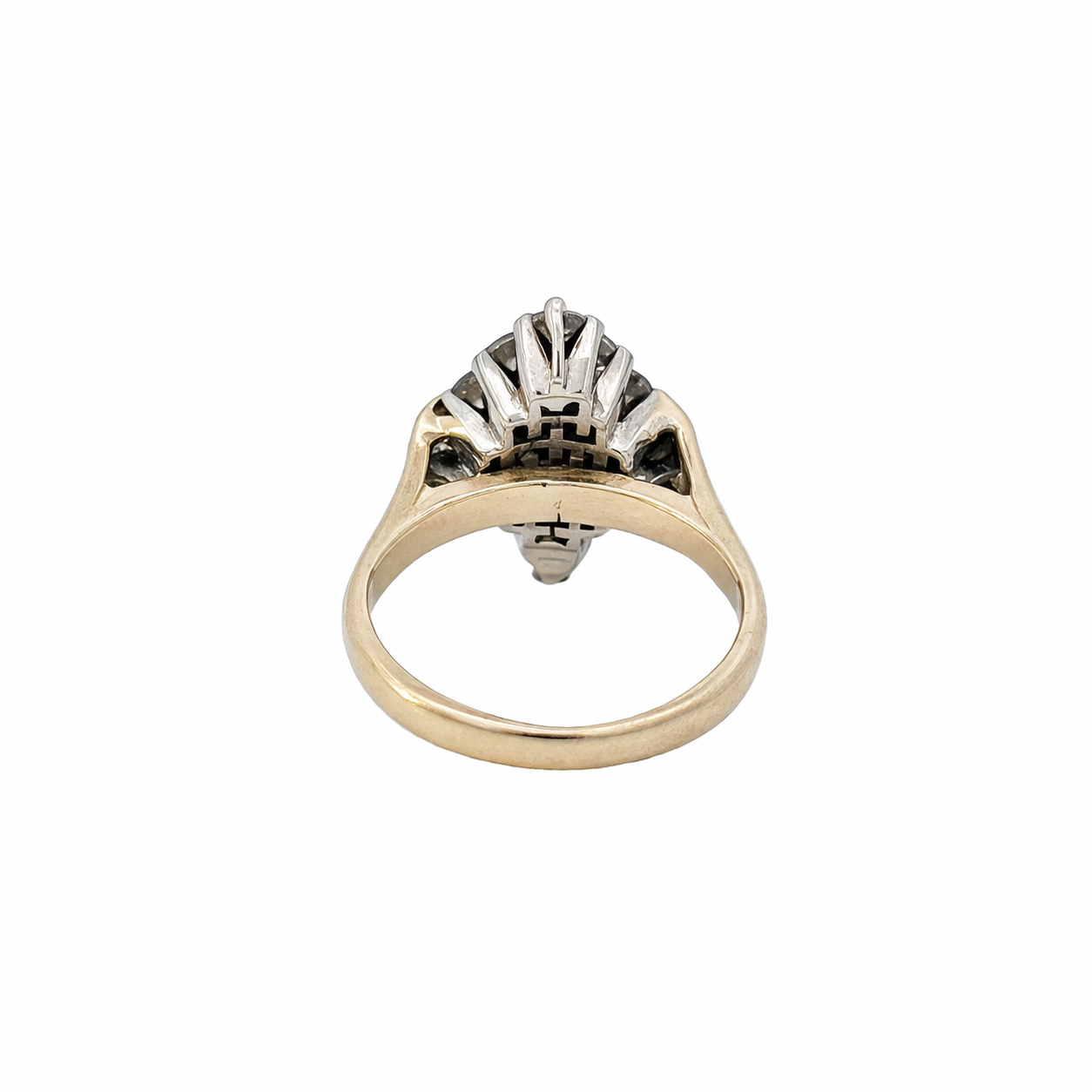 Gold ring with a diamond on a white background
