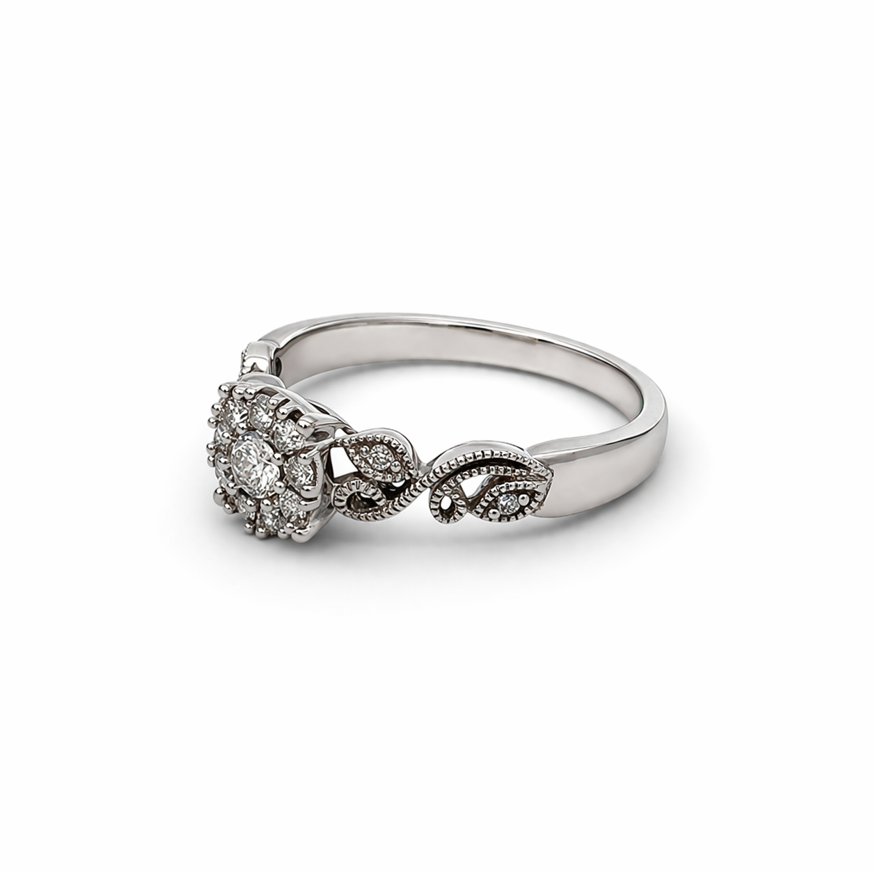Estate Collection: 10K White Gold 0.30CTW. Natural Diamond Halo Engagement Ring