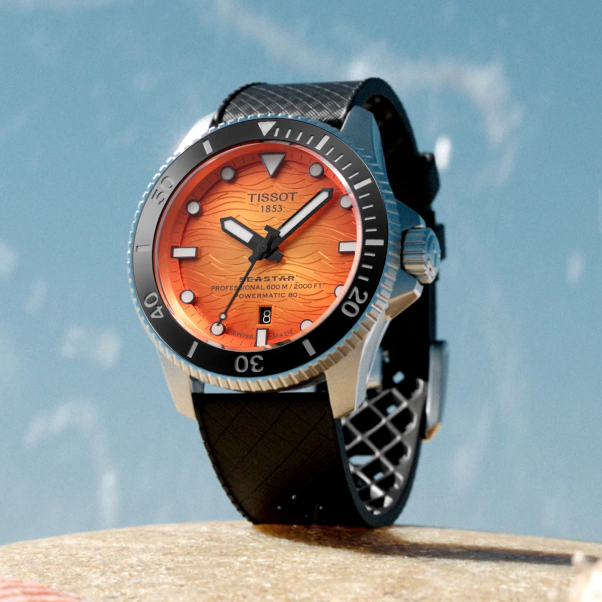 Tissot Seastar 2000 44mm Swiss Automatic Ceramic Orange Dial Watch