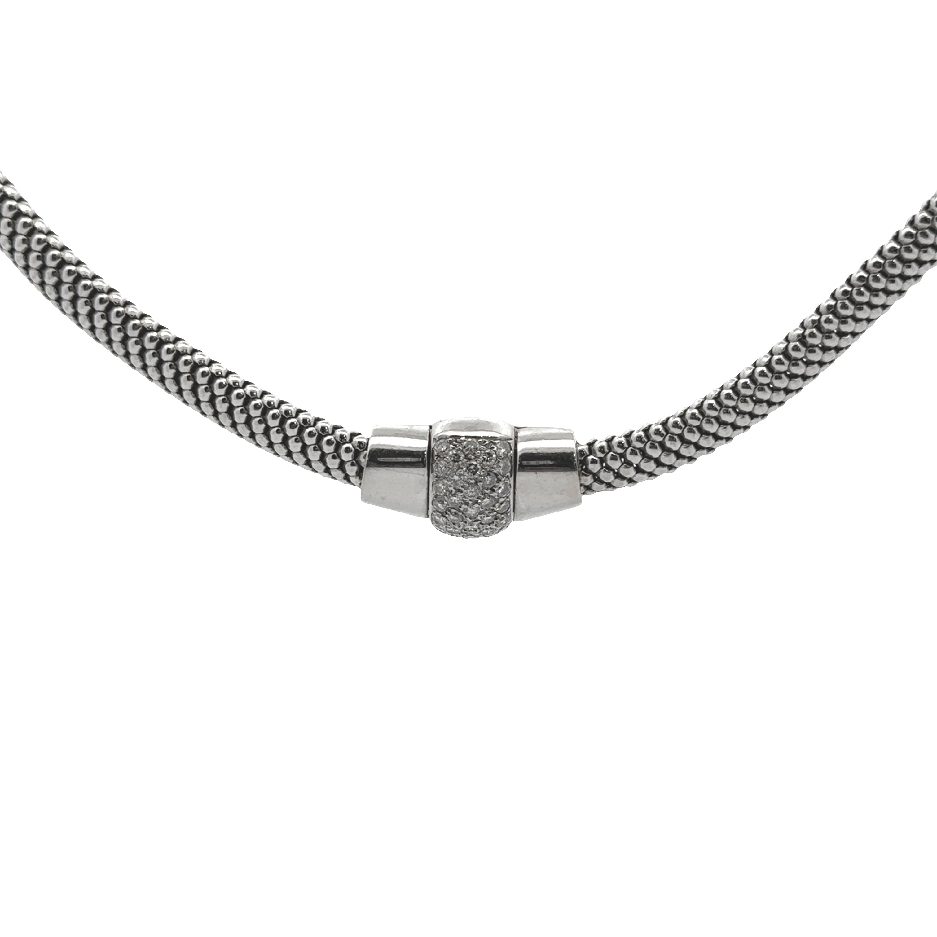 Estate Collection: 18K White Gold Bersani Accented Diamond Wide Mesh Statement Necklace