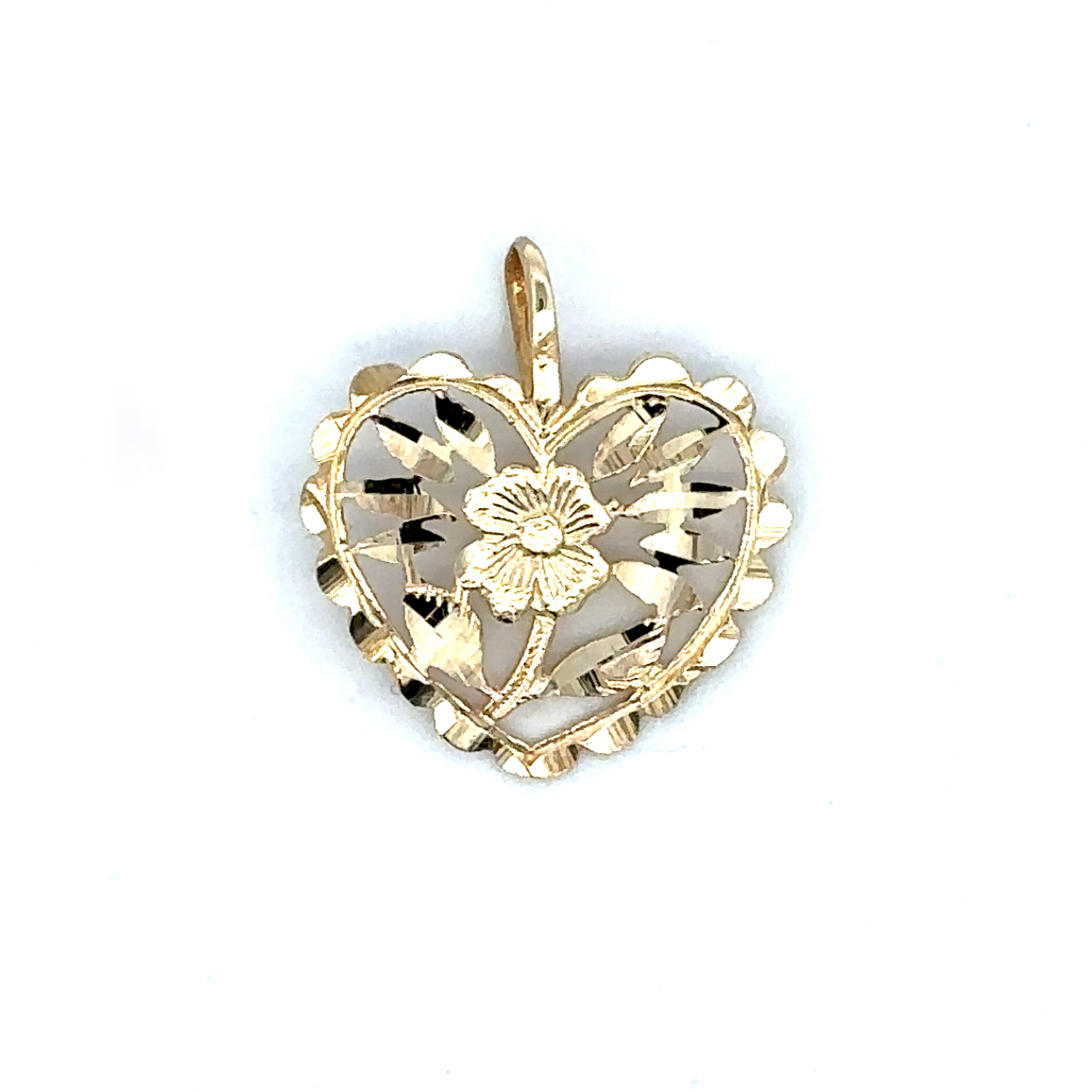 Estate Collection: 14K Yellow Gold Flower Heart Pendant (without chain)