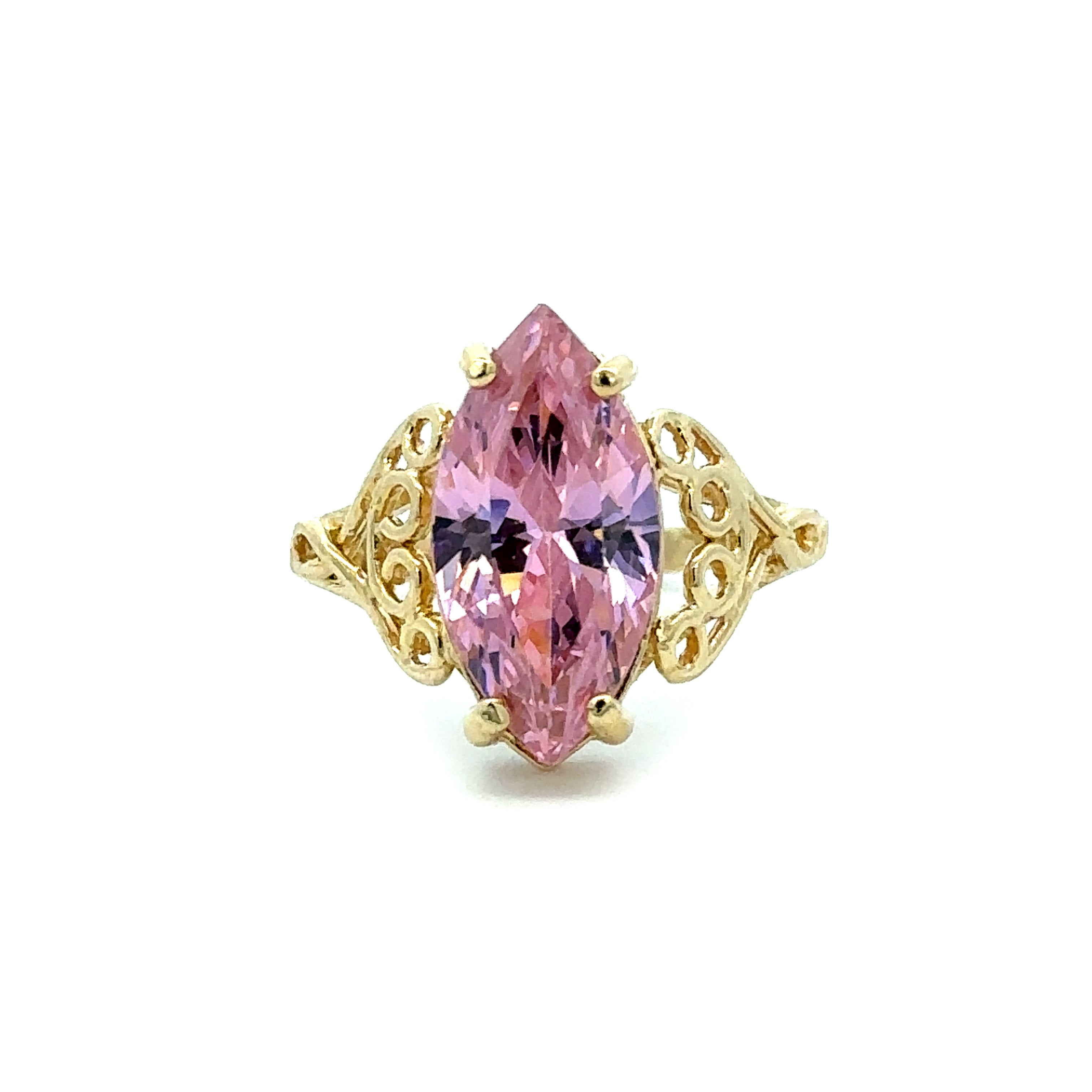 Estate Collection: 10K Yellow Gold Vintage Marquise Pink Ice Cocktail Ring