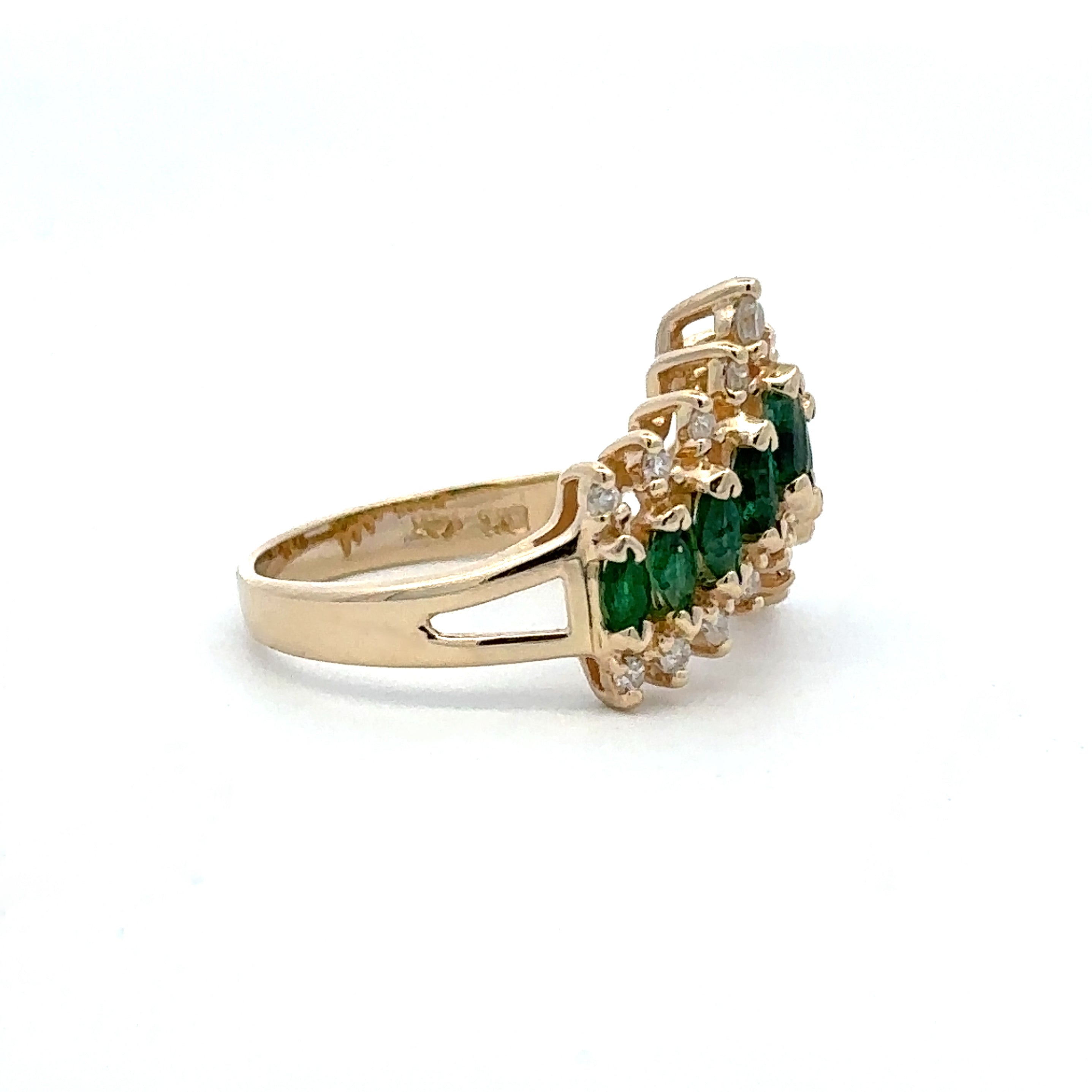 Estate Collection: 14K Yellow Gold Emerald Marquise and Diamond Cocktail Ring
