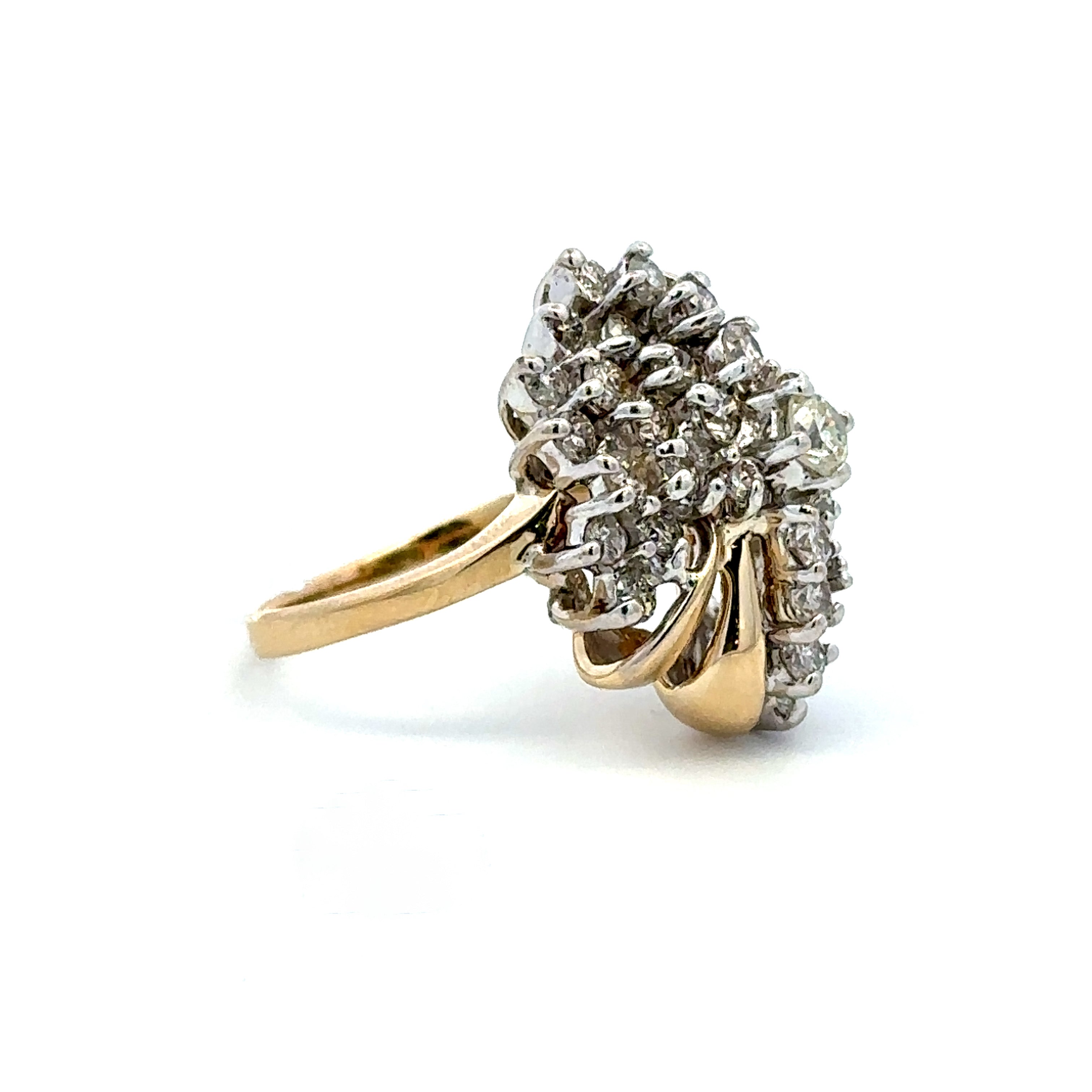 Estate Collection: 14K Yellow Gold Approximately 1.3CTW. Natural Diamond Swirl Cluster Cocktail Ring