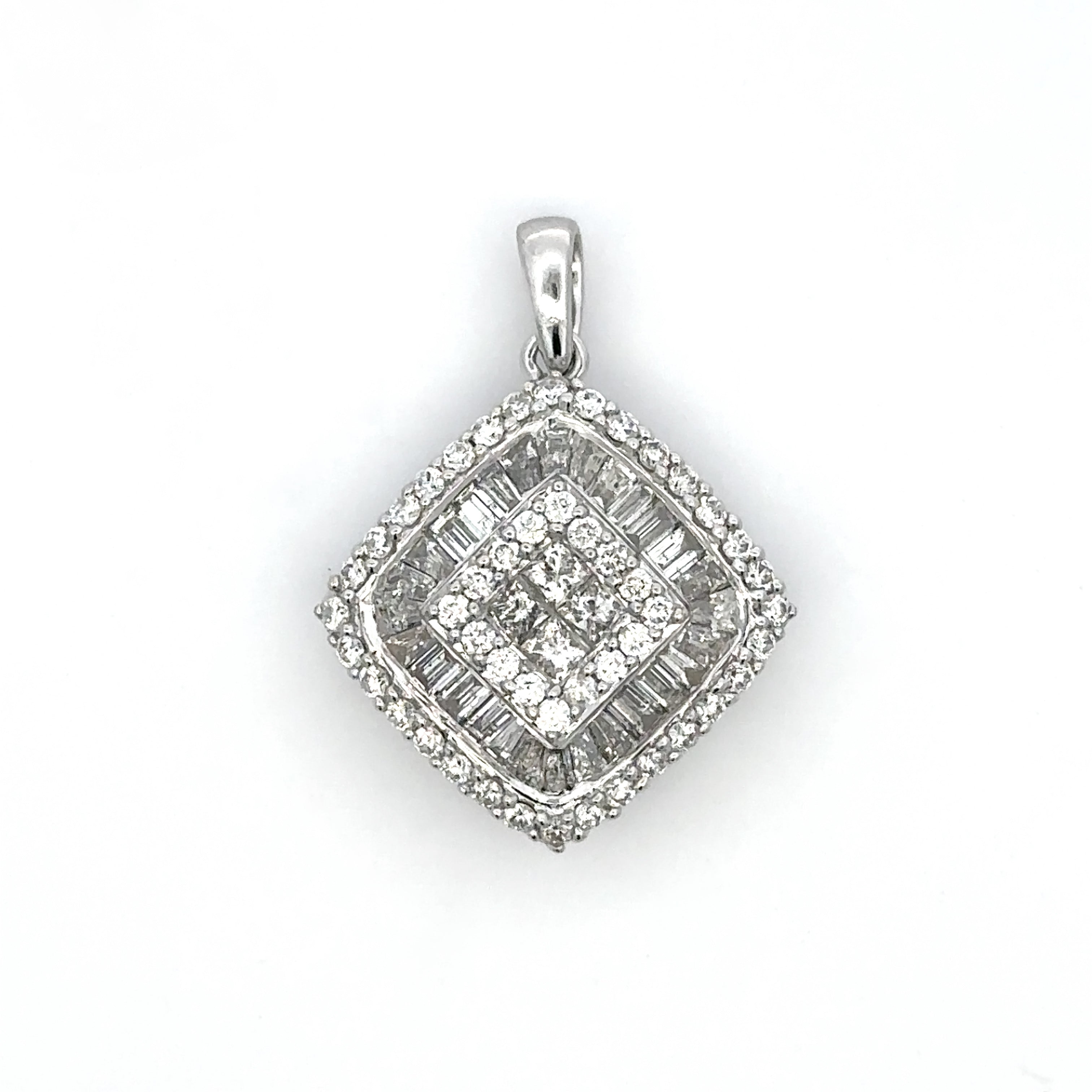 Estate Collection: 14K White Gold Natural Diamond Halo Statement Pendant without Chain