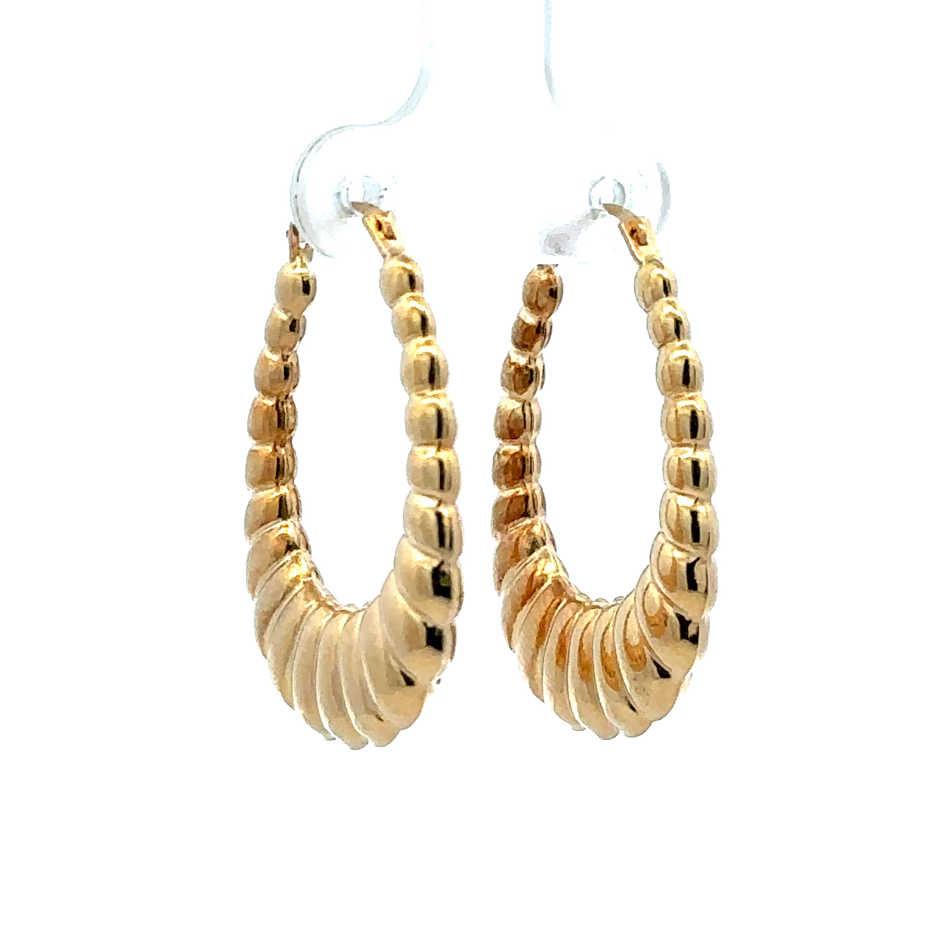 Estate Collection: 14K Yellow Gold Scalloped Oval Hollow Hoop Earrings