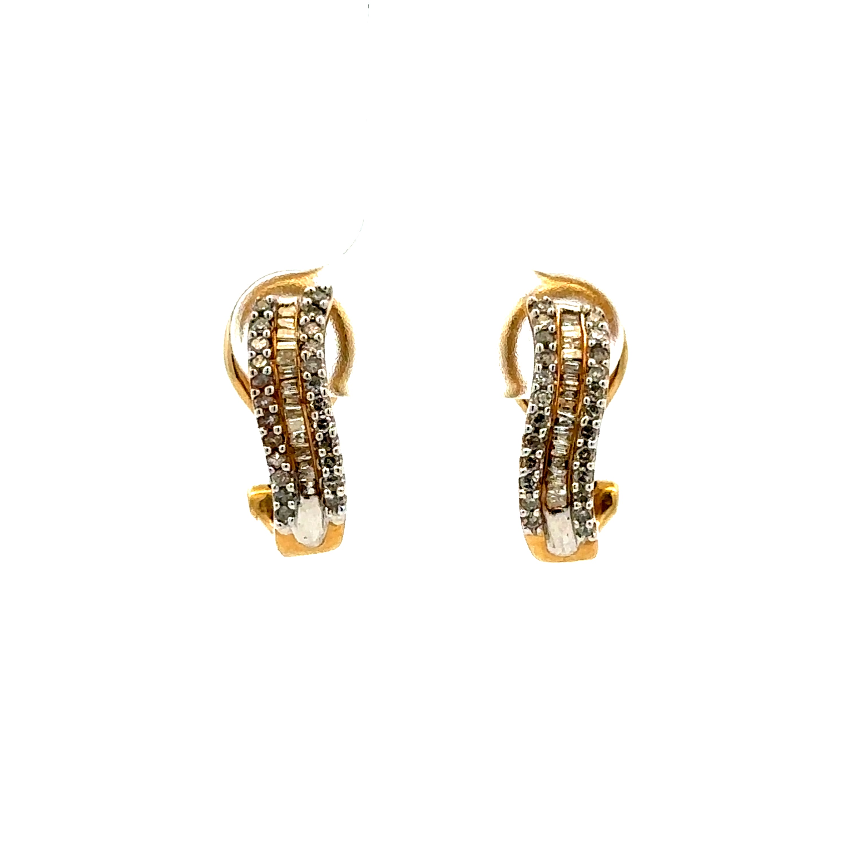 Estate Collection: 10K Yellow Gold 3-Row Diamond Leverback Hoop Earrings