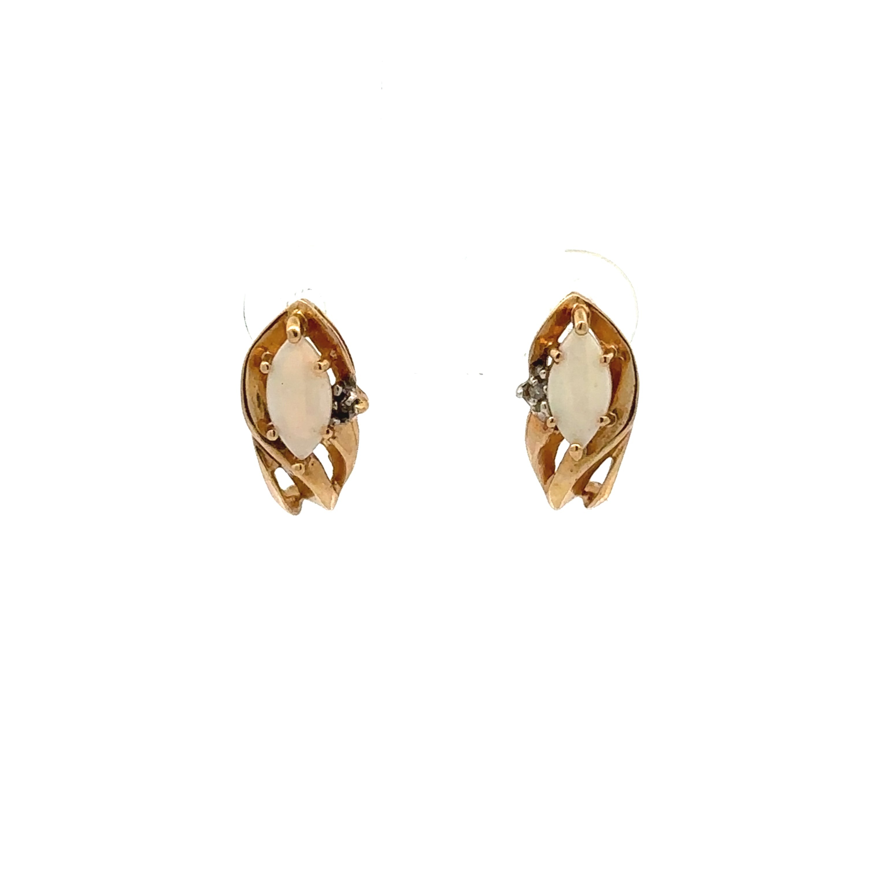 Estate Collection: 10K Yellow Gold Created Opal J-Hoop Stud Earrings