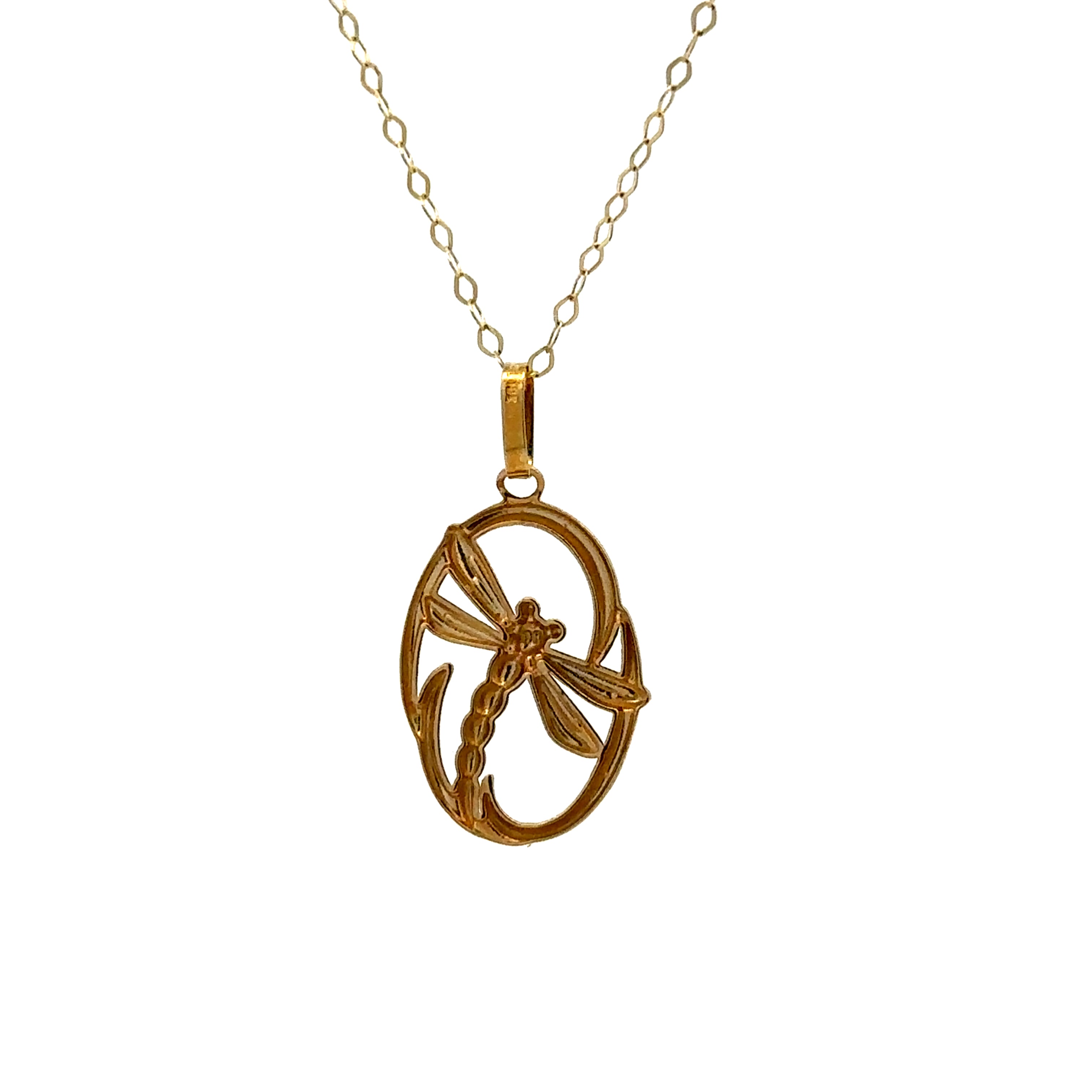 Estate Collection: 10K Gold Two-Tone Hollow Dragonfly Pendant 16-17" Necklace