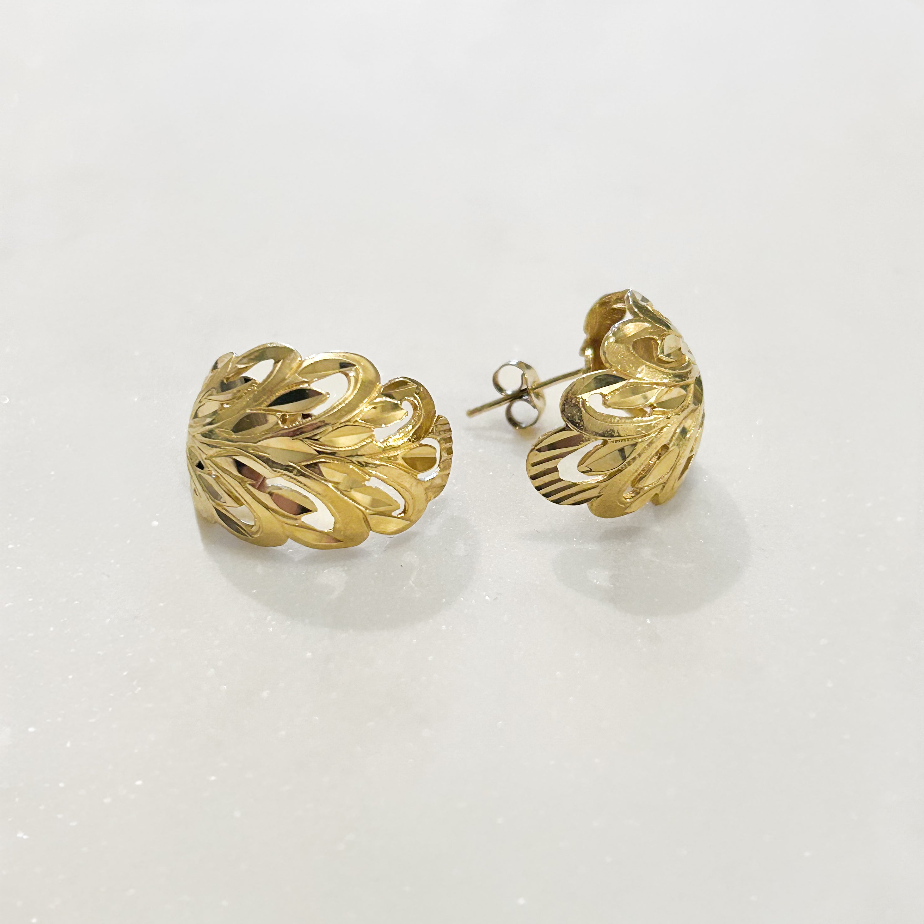 Estate Collection: 10K Yellow Gold Filigree J-Hoop Stud Earrings