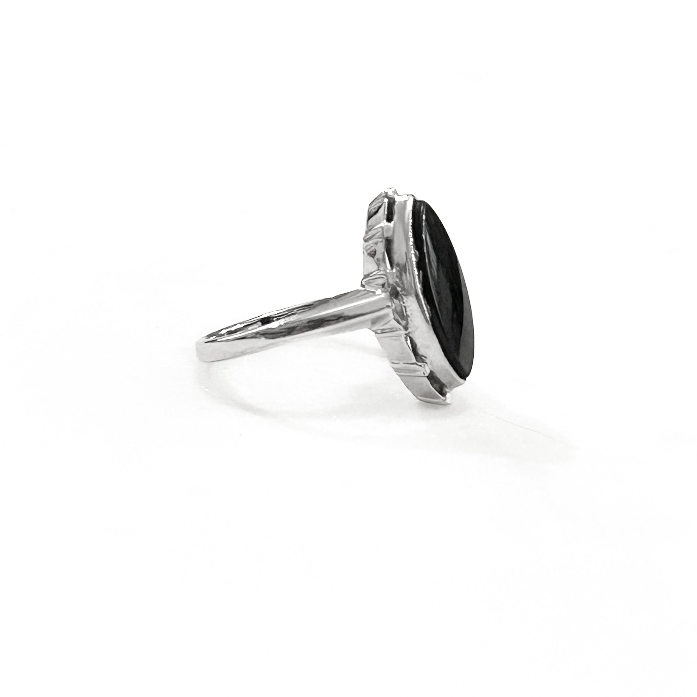 Estate Collection: 10K White Gold Marquise Black Stone Fashion Ring