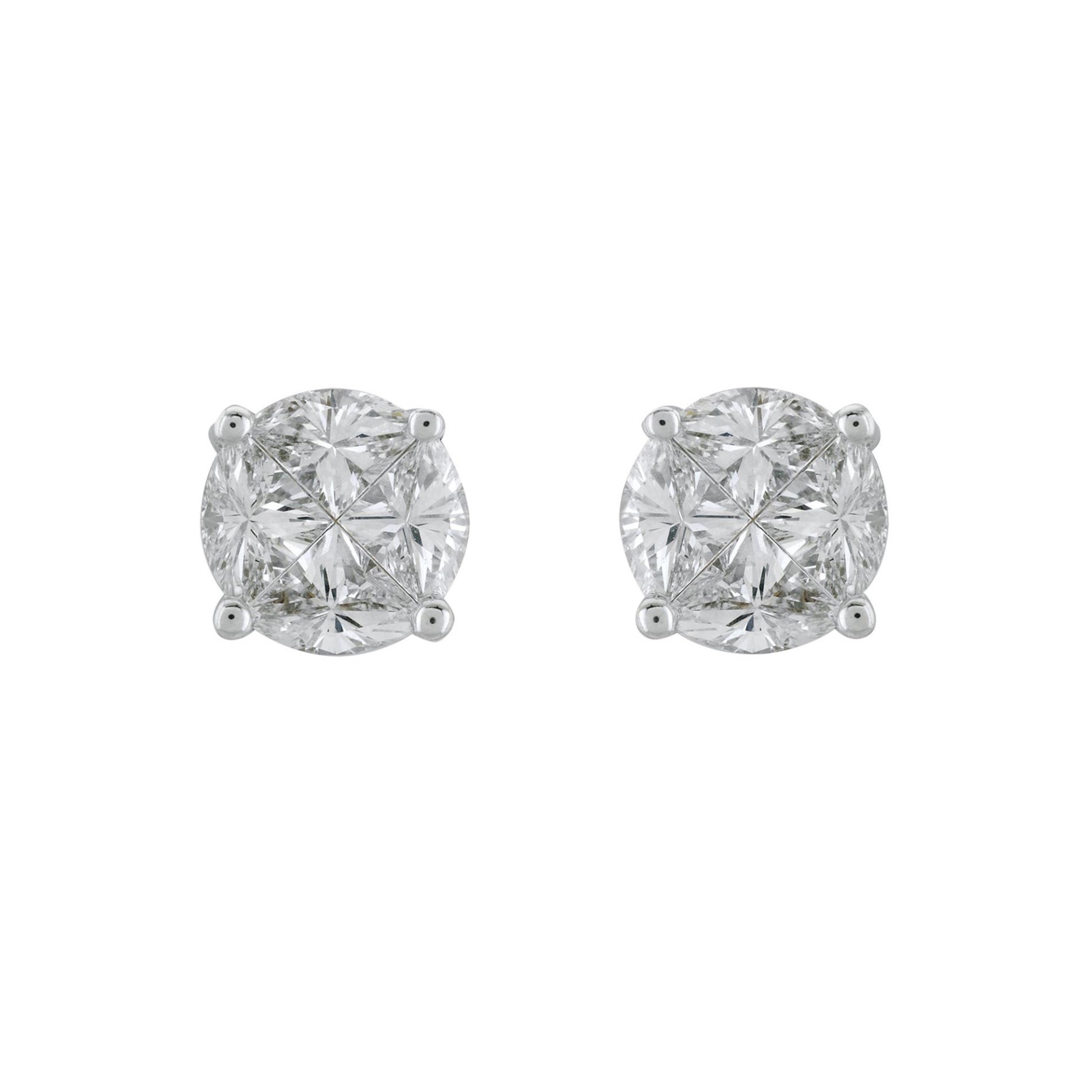 Estate Collection: 14K White Gold Approximately 1CTW. Diamond Round-Illusion Stud Earrings