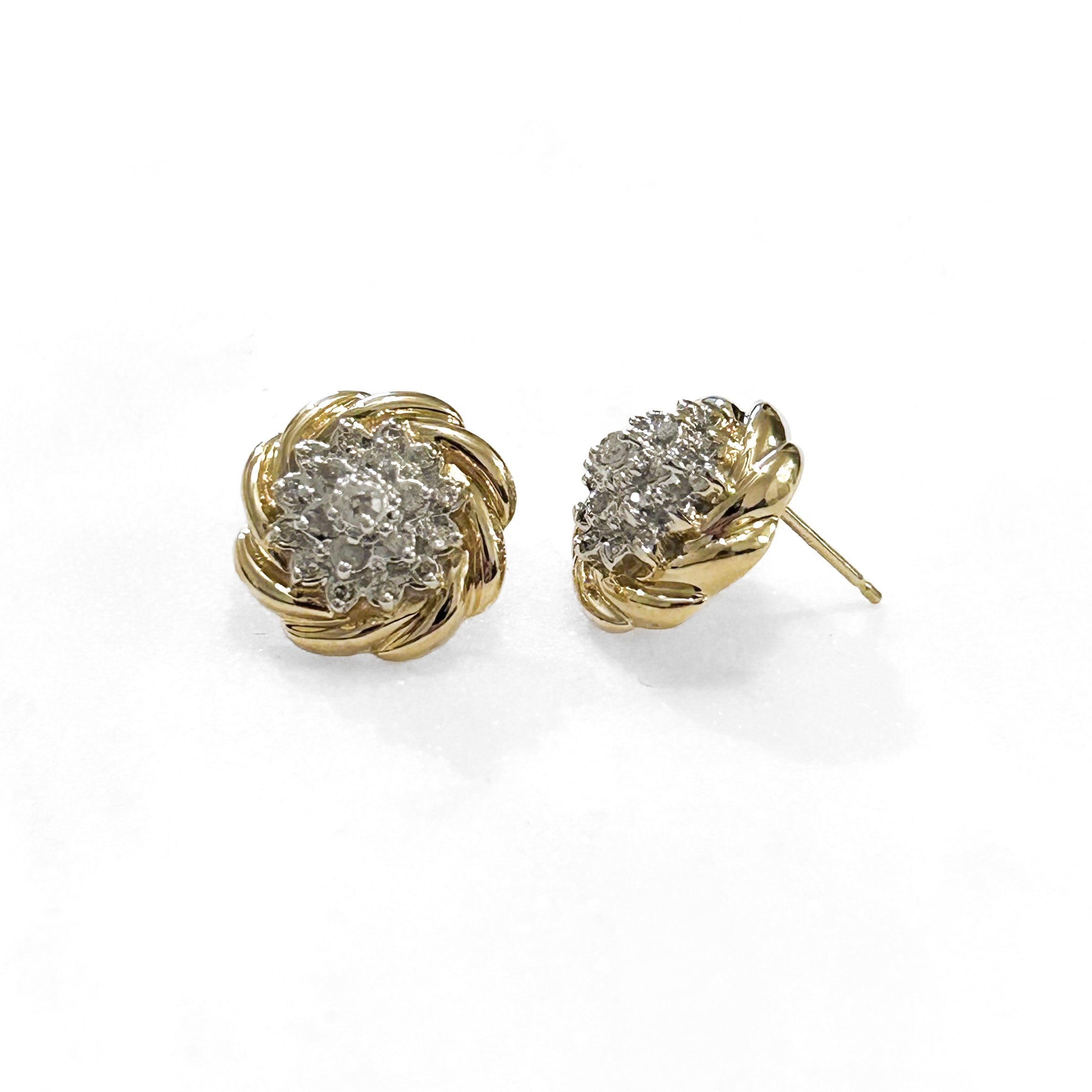 Estate Collection: 10K Yellow Gold Diamond Cluster with Rope Halo Stud Earrings