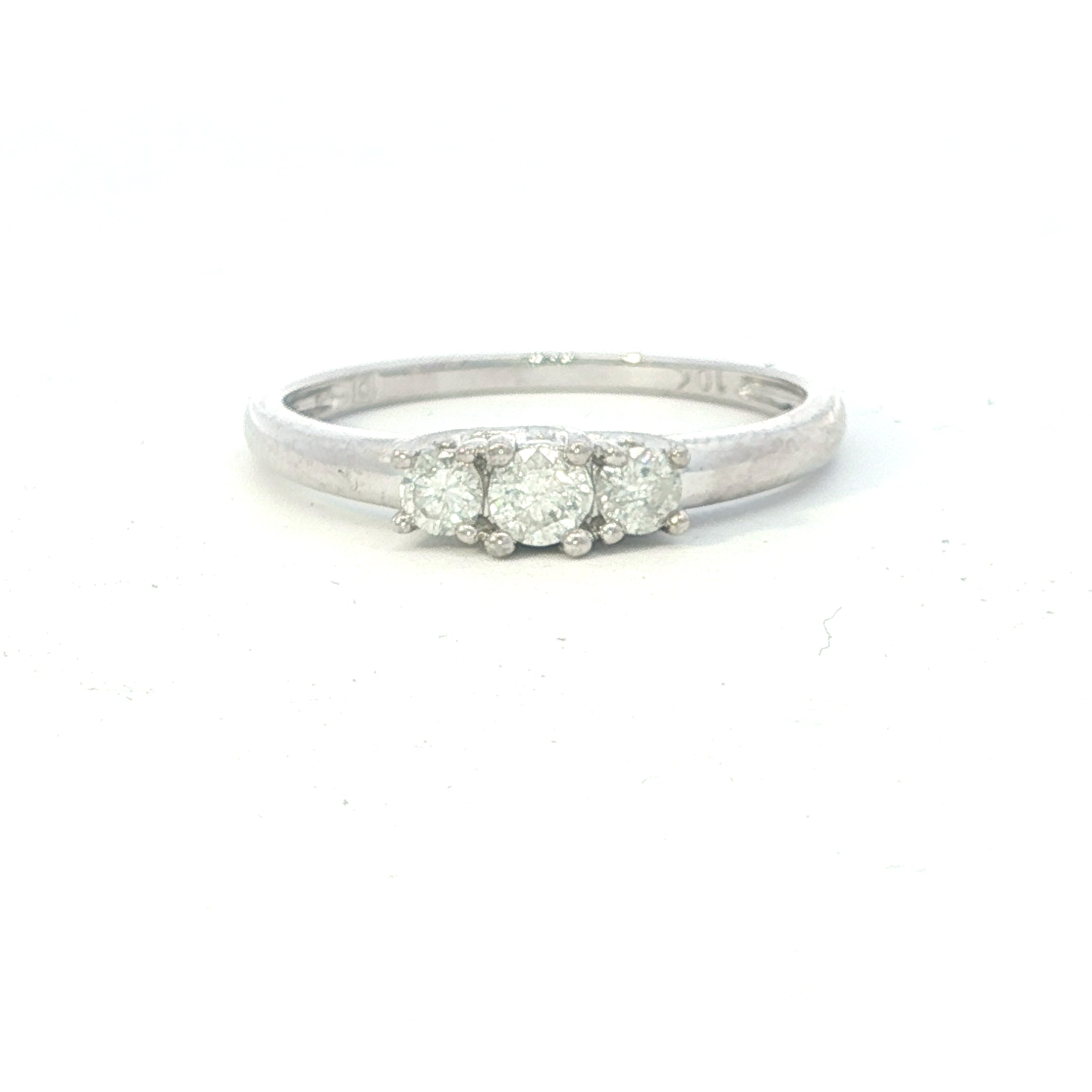 Estate Collection: 10K White Gold Round Diamond 3-Stone Stackable Ring