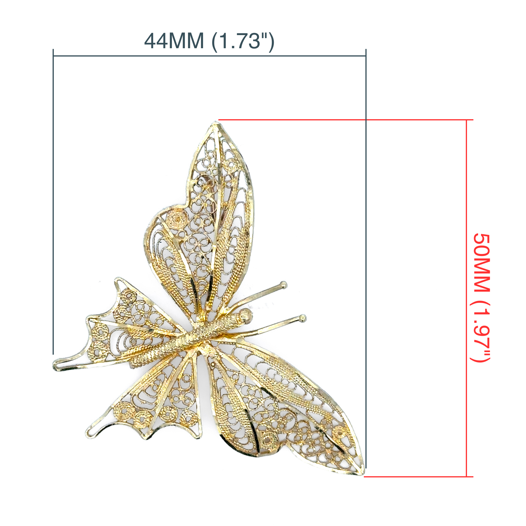 Estate Collection: 14K Yellow Gold Filigree Butterfly Pendant without Chain