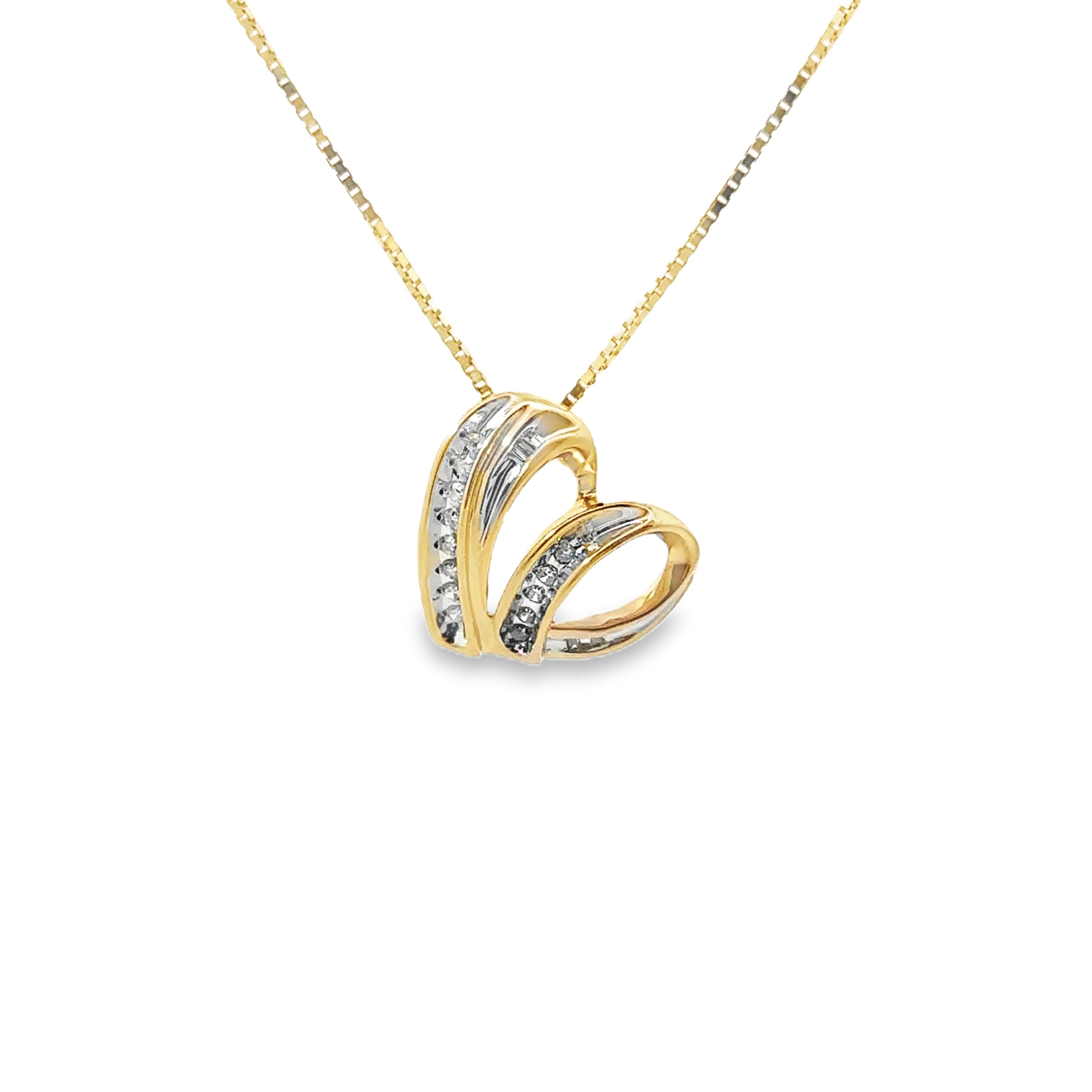 Front view estate 10k yellow gold diamond accented heart pendant necklace